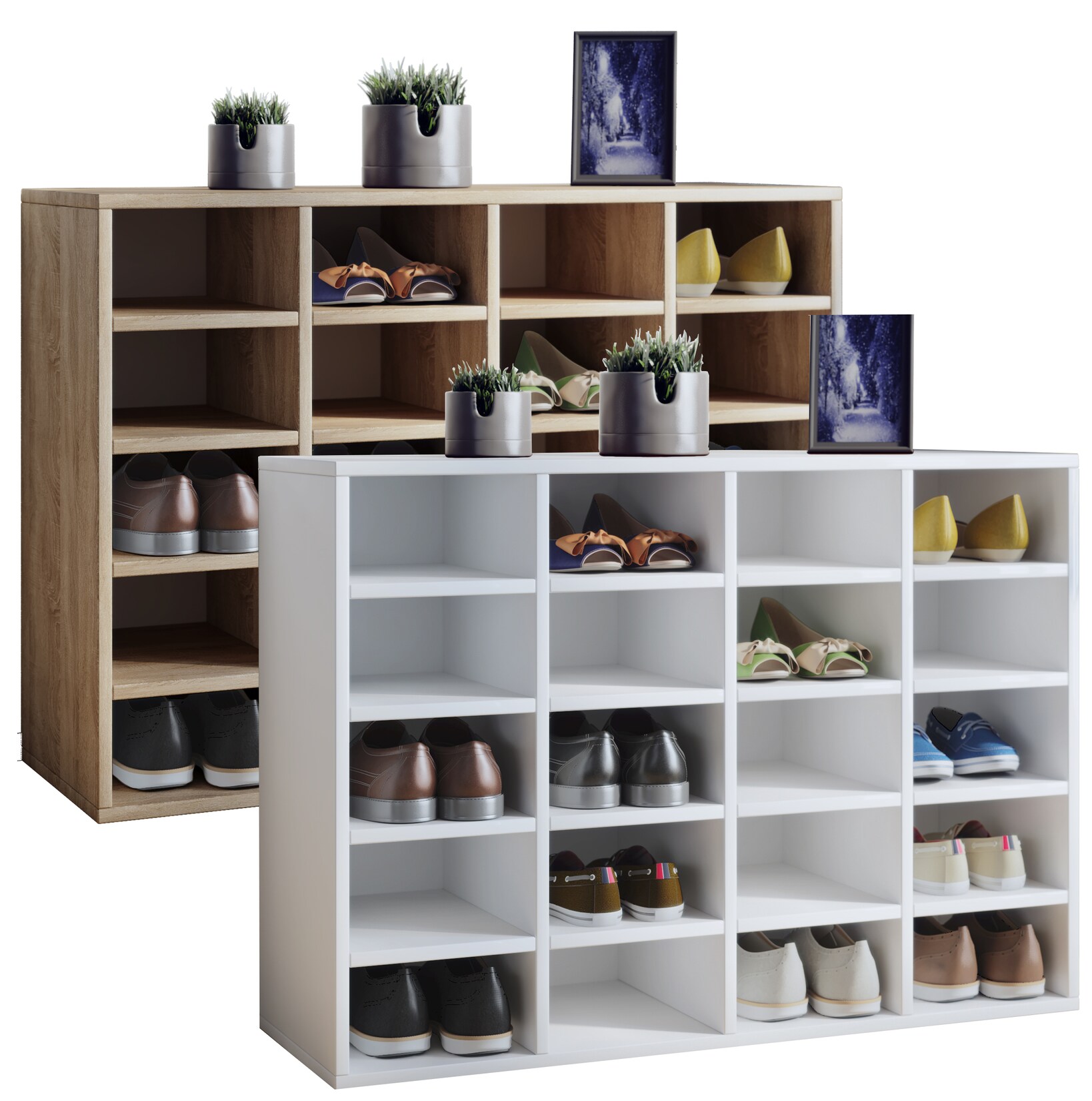 VCM Holz Schuhregal   Maße ca. H. 67 x B. 92 x T. 33 cm   Schuhkommode mit 20 Fächern   Schuhschrank – Hinsol L | 04051814366611