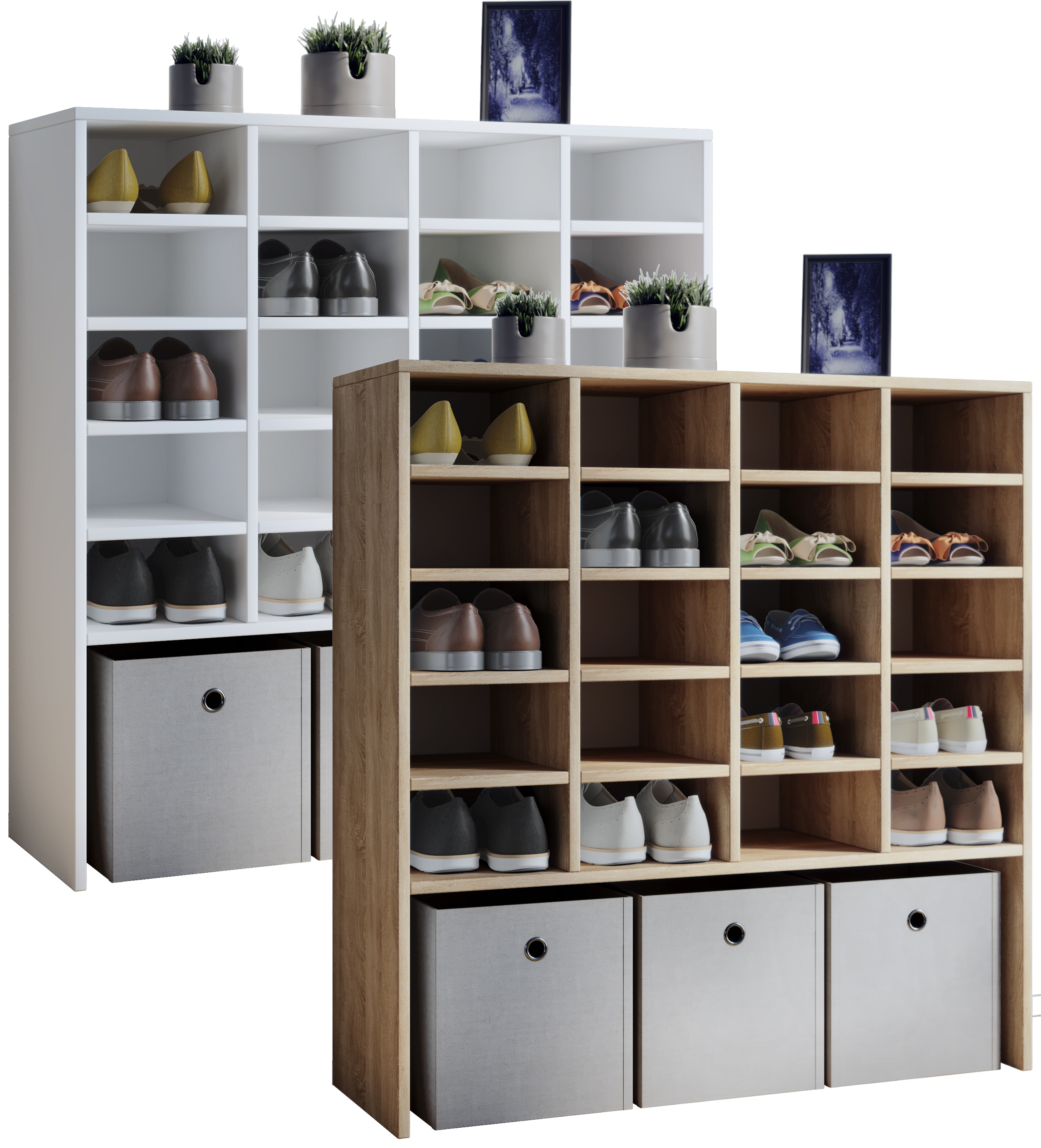 VCM Holz Schuhregal | Ma&szlig;e ca. H. 99 x B. 92 x T. 33 cm | Schuhkommode mit 20 F&auml;cher | Schuhschrank - Hinsol XL - Bild 1