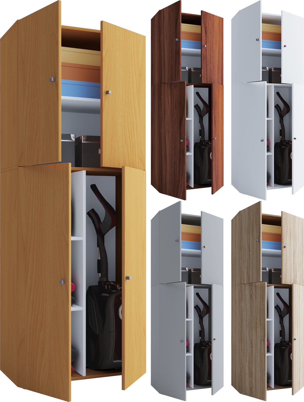 VCM Holz Besenschrank Staubsauger Putzschrank Haushaltsschrank Drehtüren Lona