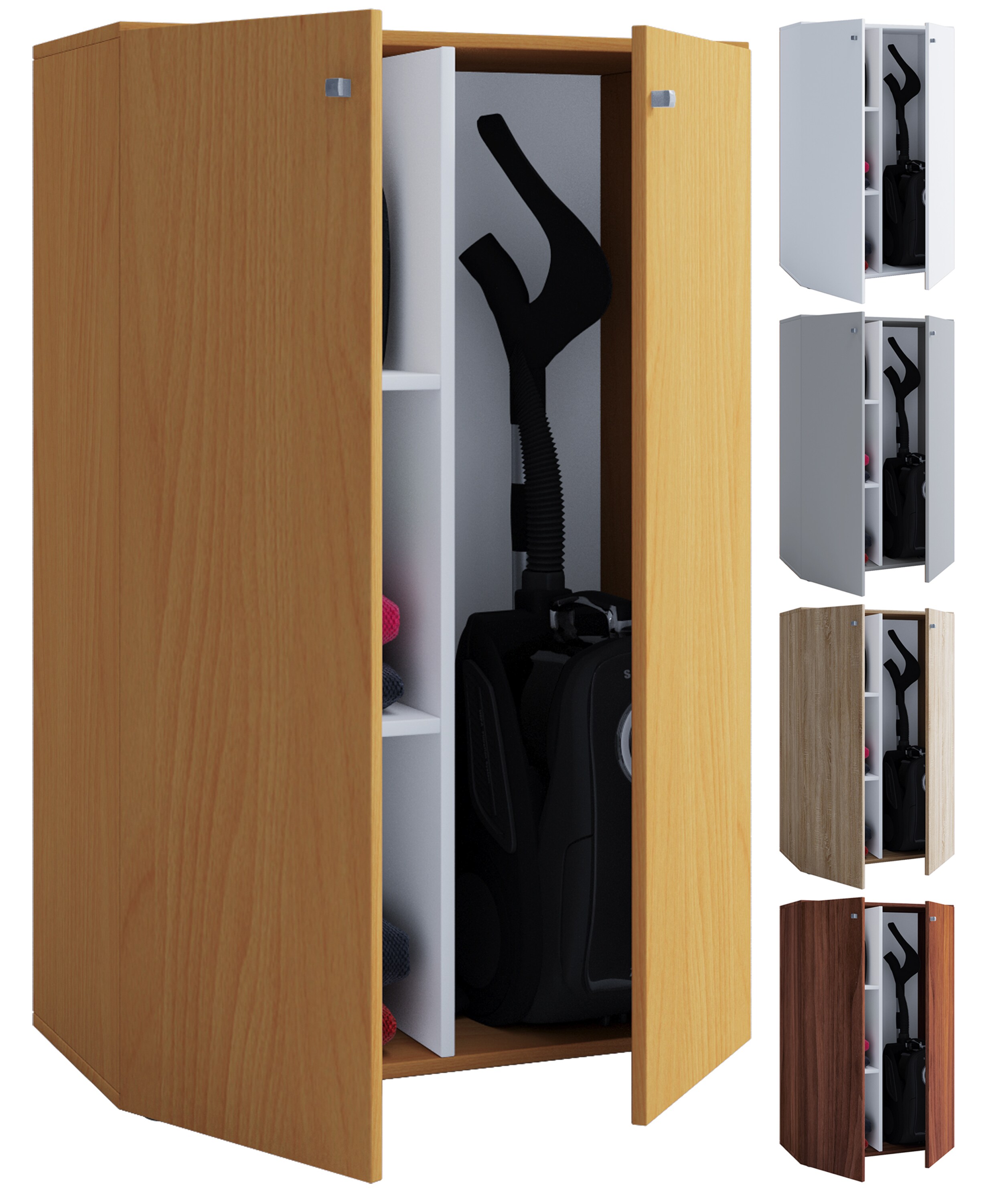 VCM Holz Besenschrank Lona - 6 Fächer Putzschrank 70x184x40cm