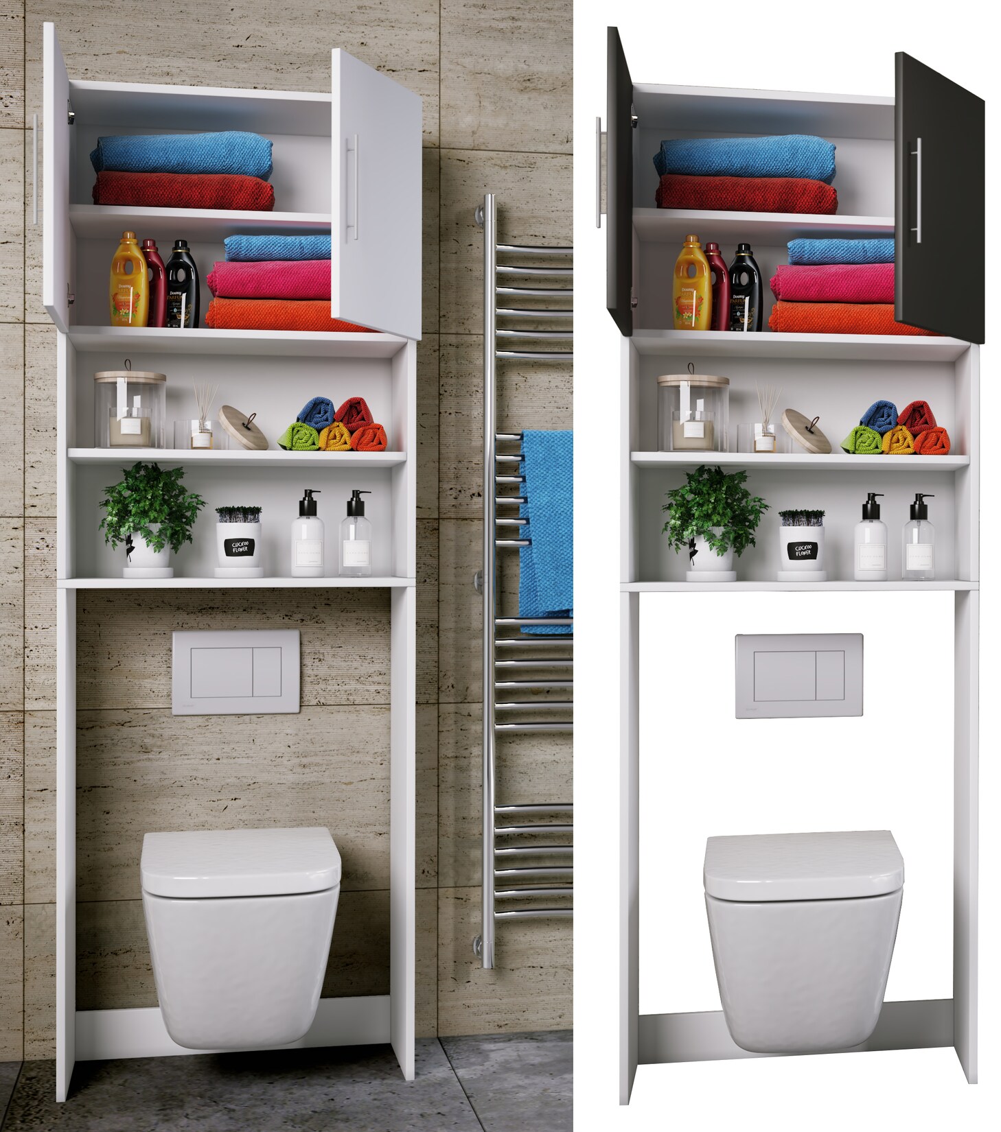 VCM Holz WC Toilette Regal Toilettenüberbau Überbauschrank Wandschrank Maße ca. B. 64 x H. 190 x T. 25 cm - Totas