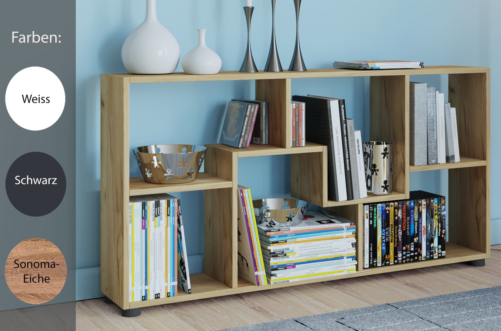 VCM Holz Kommode Sideboard mit praktischen Fachbodeneinteilung Raumteiler Maße ca. H. 62 x B. 117 x T. 20 cm - Pintal