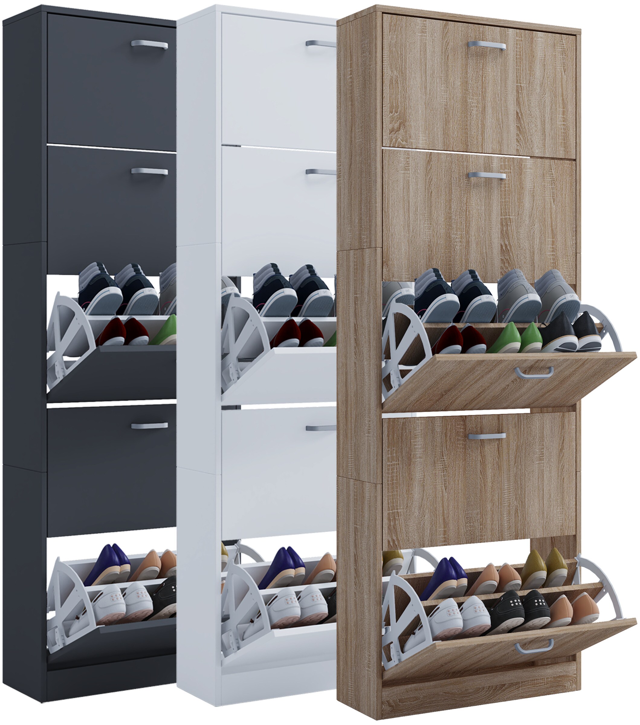 VCM Holz Schuhschrank | Ma&szlig;e: H. 170 x B. 59 x T. 22 cm | 5 Klappen - Sipos XL - Bild 1