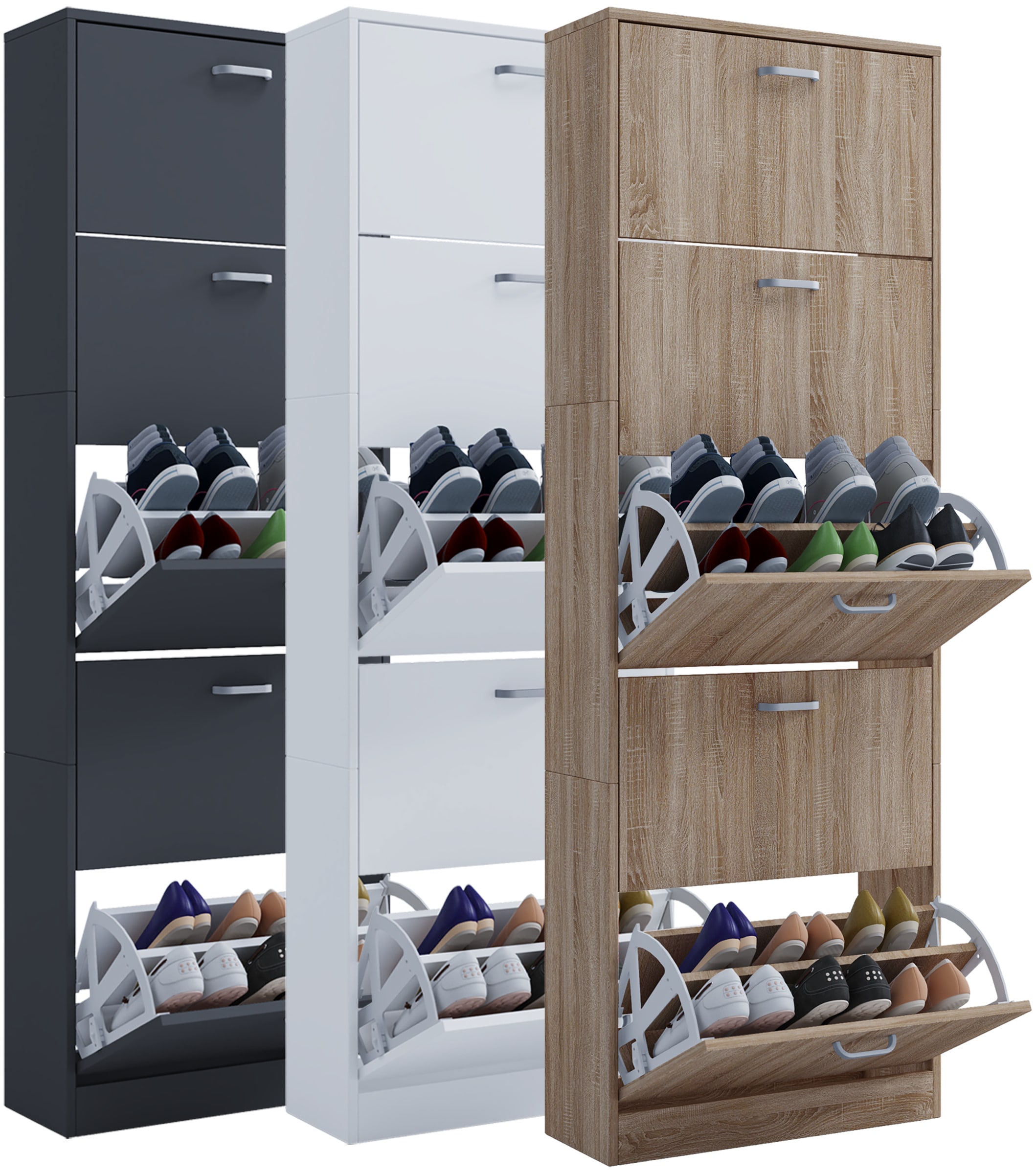 VCM Holz Schuhschrank | Ma&szlig;e: H. 170 x B. 59 x T. 22 cm | 5 Klappen - Sipos XL - Bild 1