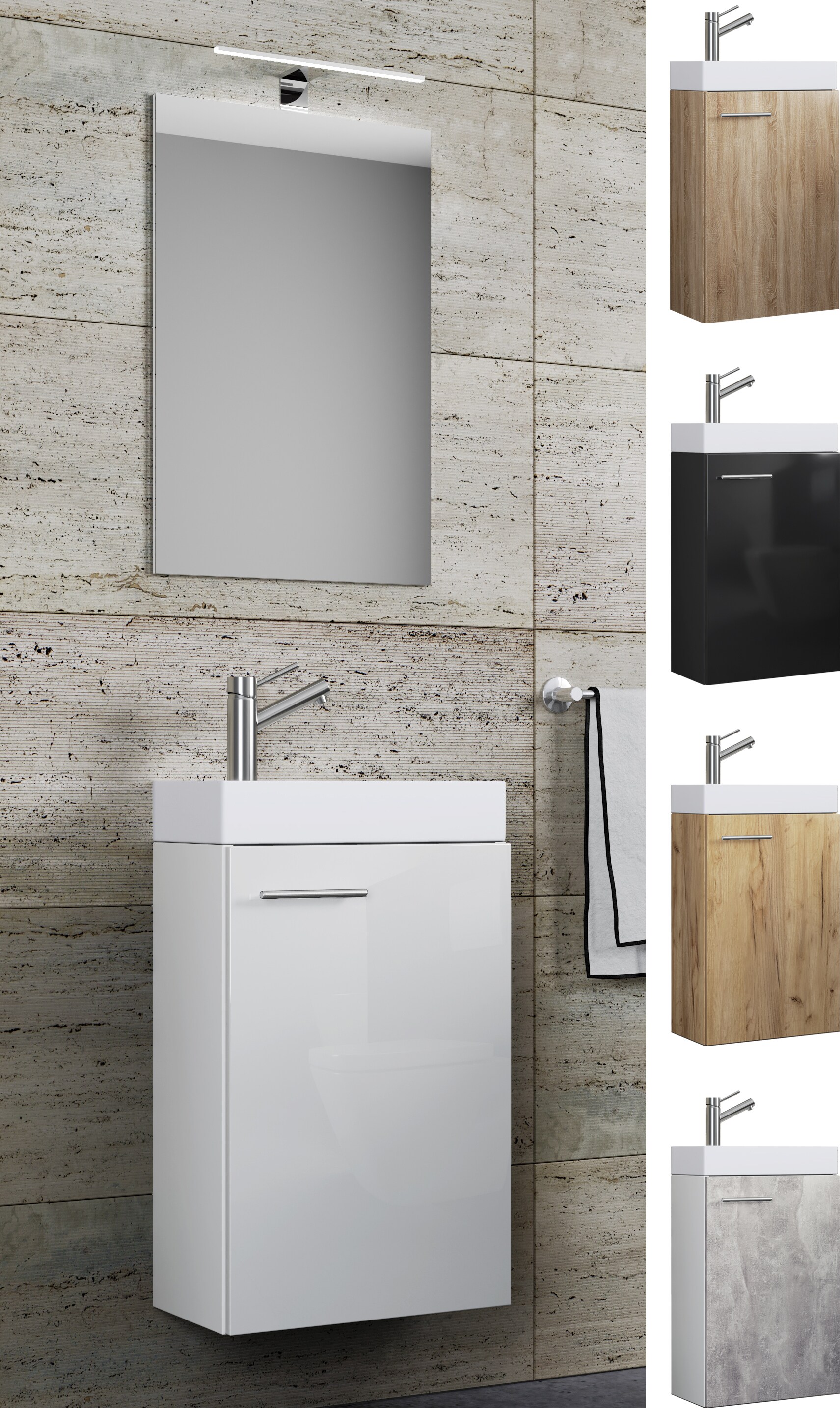VCM 3-tlg Set | Waschplatz f&uuml;r G&auml;ste WC | G&auml;stebad | Waschtisch Toilette | Badm&ouml;bel Badezimmer Set - Slito SP - Bild 1