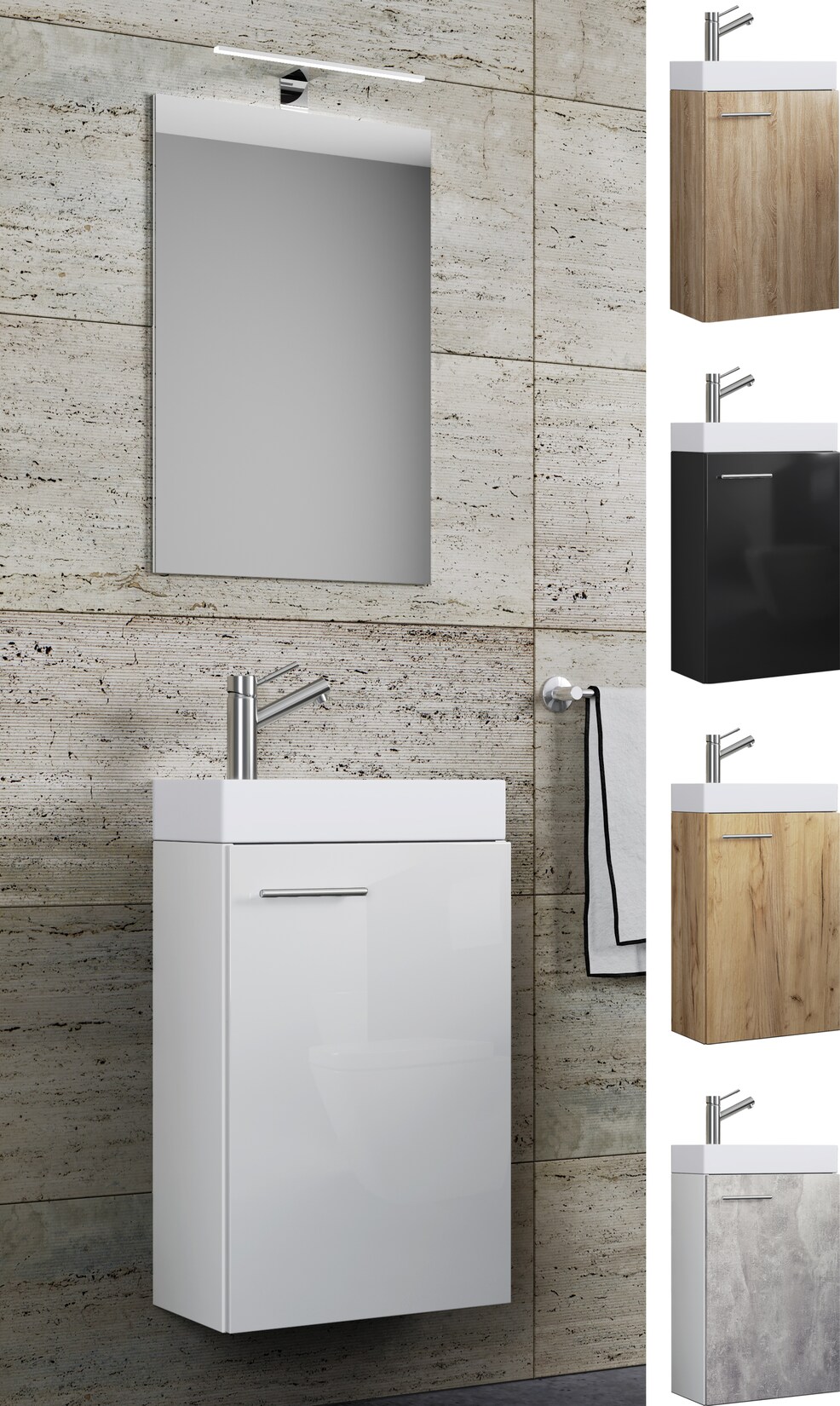 VCM 3-tlg Set Waschplatz für Gäste WC Gästebad Waschtisch Toilette Badmöbel Badezimmer Set - Slito SP