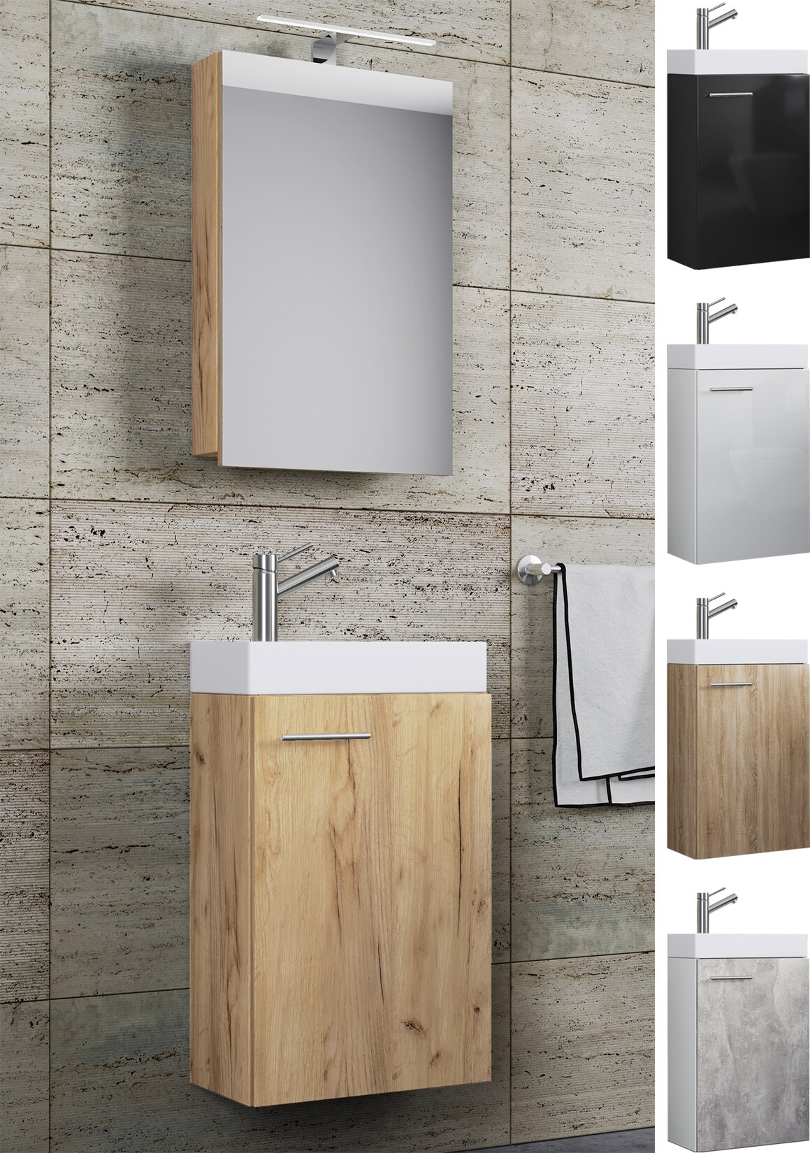 VCM 3-tlg Set Waschplatz für Gäste WC Gästebad Waschtisch Toilette Badmöbel Badezimmer Set - Slito SC