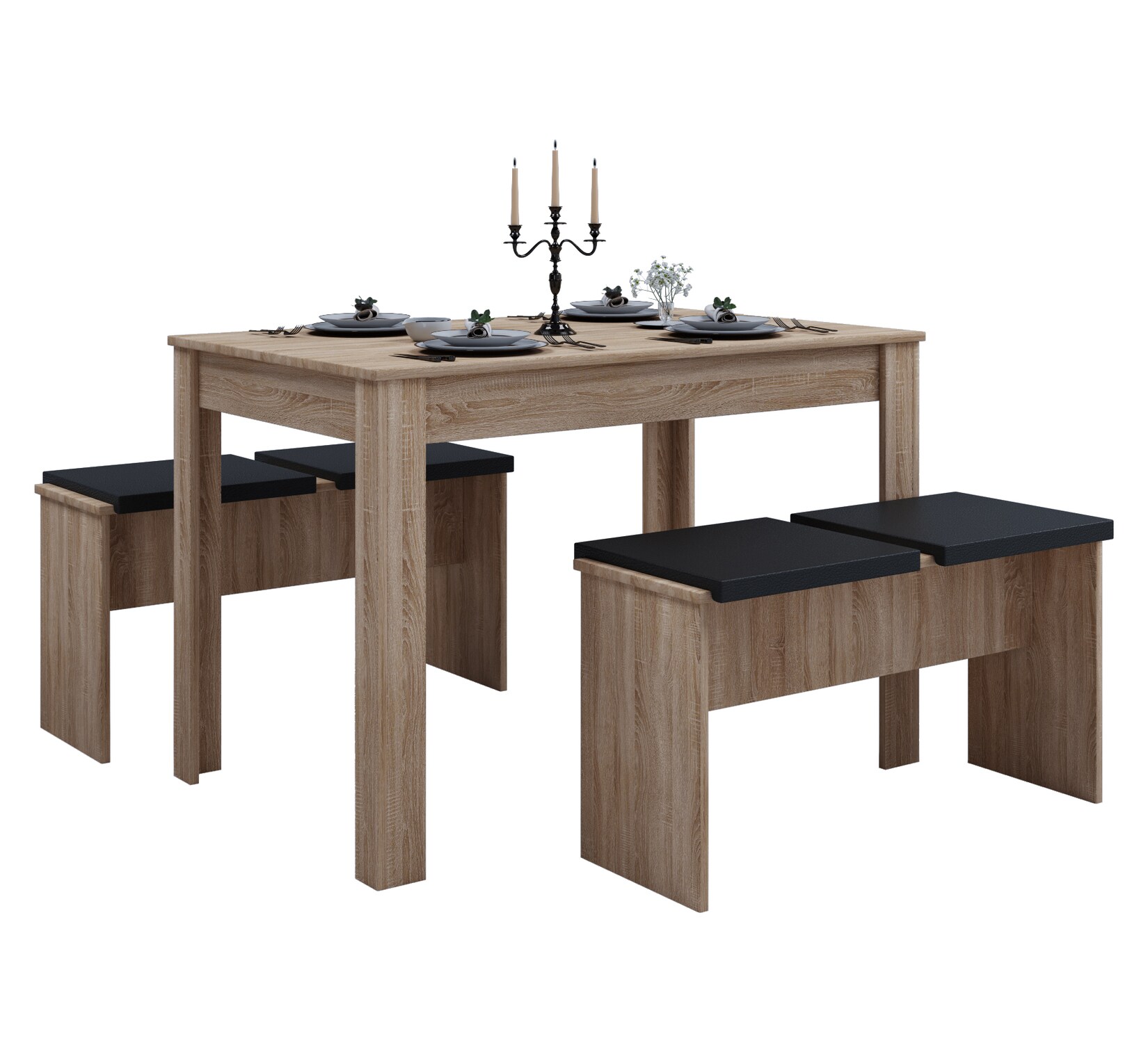 VCM Essgruppe Küchentisch Set Tischgruppe Maße Tisch ca. H. 75 x B. 110 x T. 70 cm Mit zwei Sitzbänke Esstisch Set - Esal XL