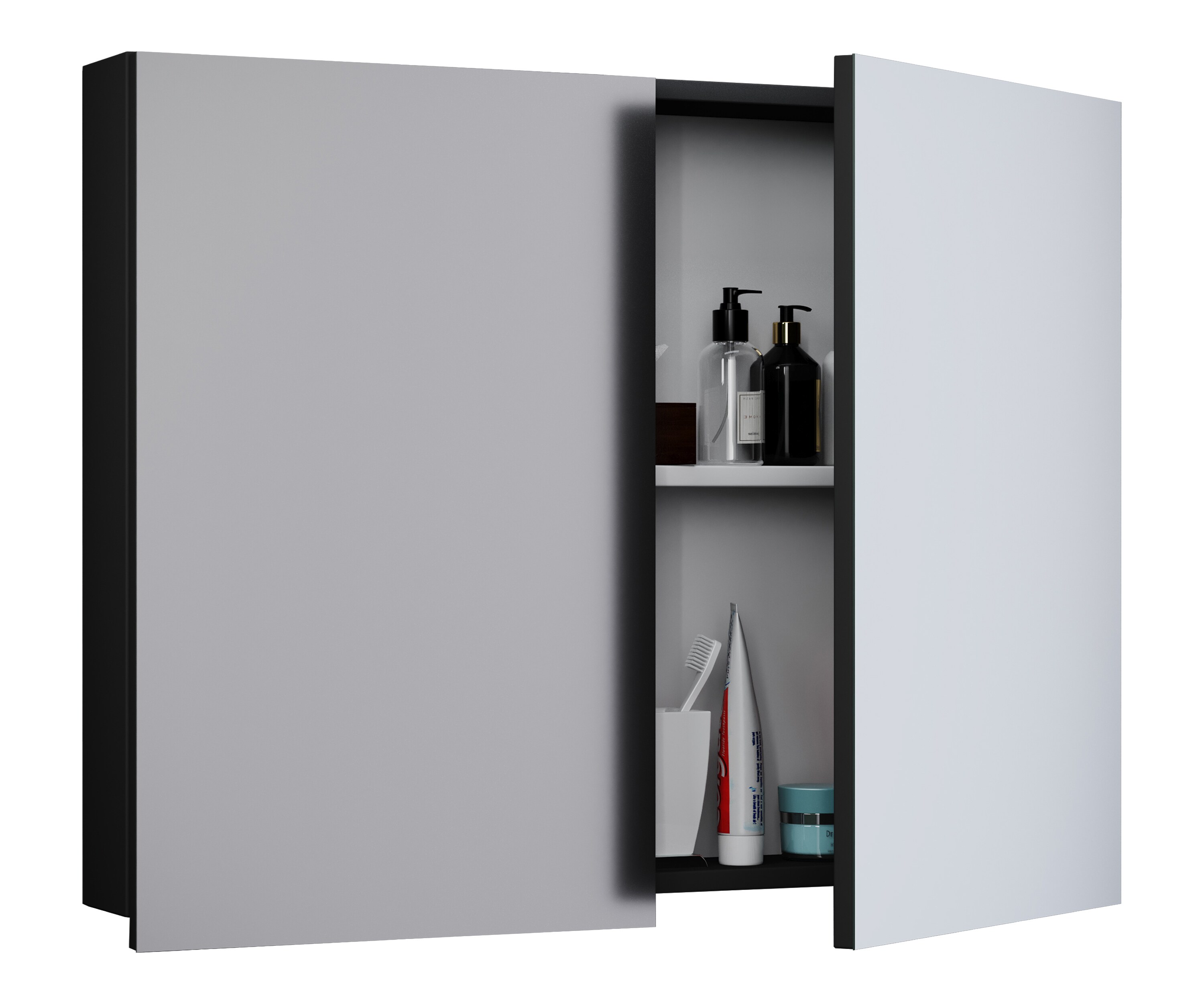 VCM Badschrank zeitlos | Ma&szlig;e ca. H. 59 x B. 60 x T. 12 cm | Zwei Dreht&uuml;ren | Spiegelschrank - Badinos 59 x 60 cm - Bild 1