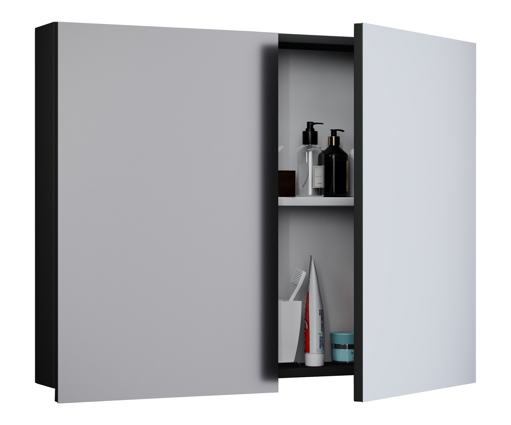 VCM Badschrank zeitlos Maße ca. H. 59 x B. 60 x T. 12 cm Zwei Drehtüren Spiegelschrank - Badinos 59 x 60 cm