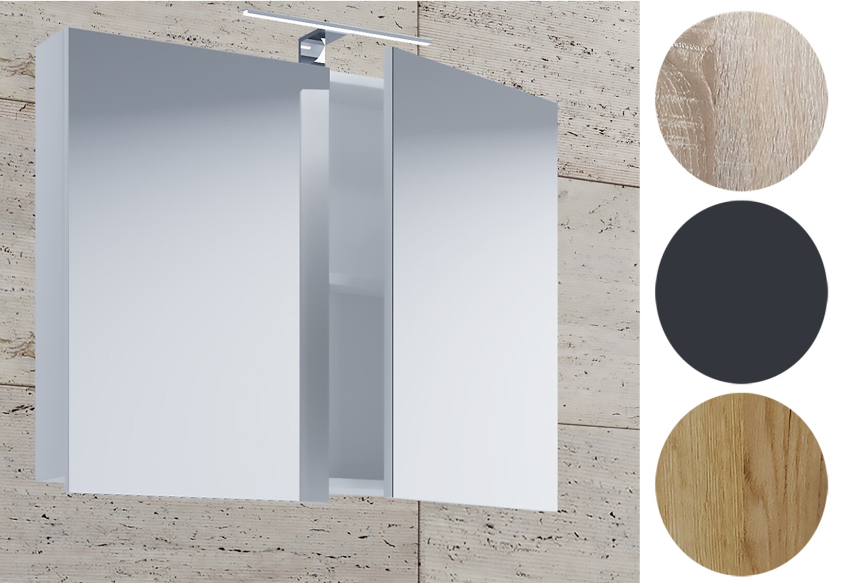 VCM Badschrank zeitlos   Maße ca. H. 59 x B. 60 x T. 12 cm   Zwei Drehtüren   Spiegelschrank – Badinos 59 x 60 cm | 04051814376849