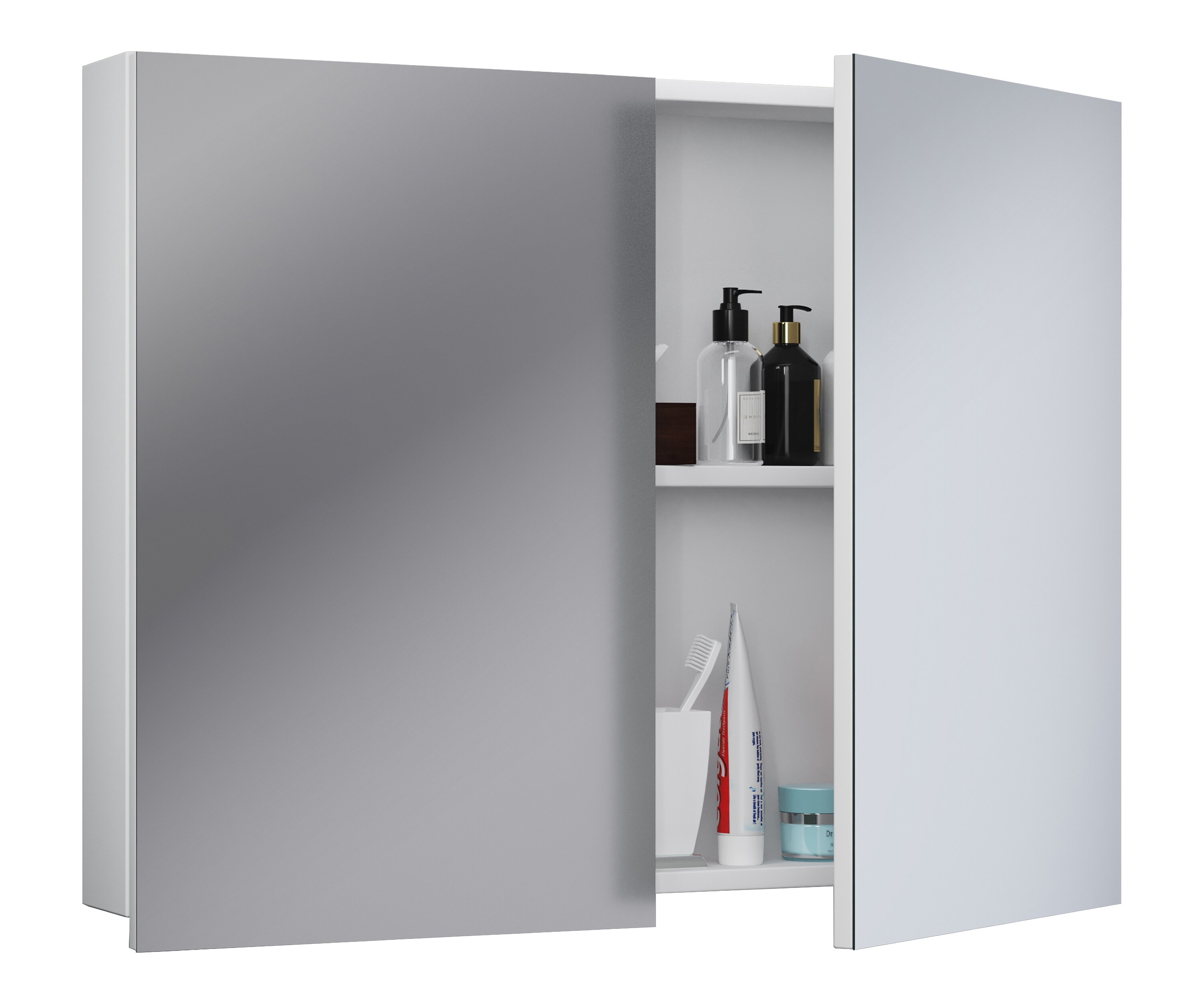 VCM Badschrank zeitlos | Ma&szlig;e ca. H. 60 x B. 80 x T. 12 cm | Zwei Dreht&uuml;ren | Spiegelschrank - Badinos 60 x 80 cm - Bild 1