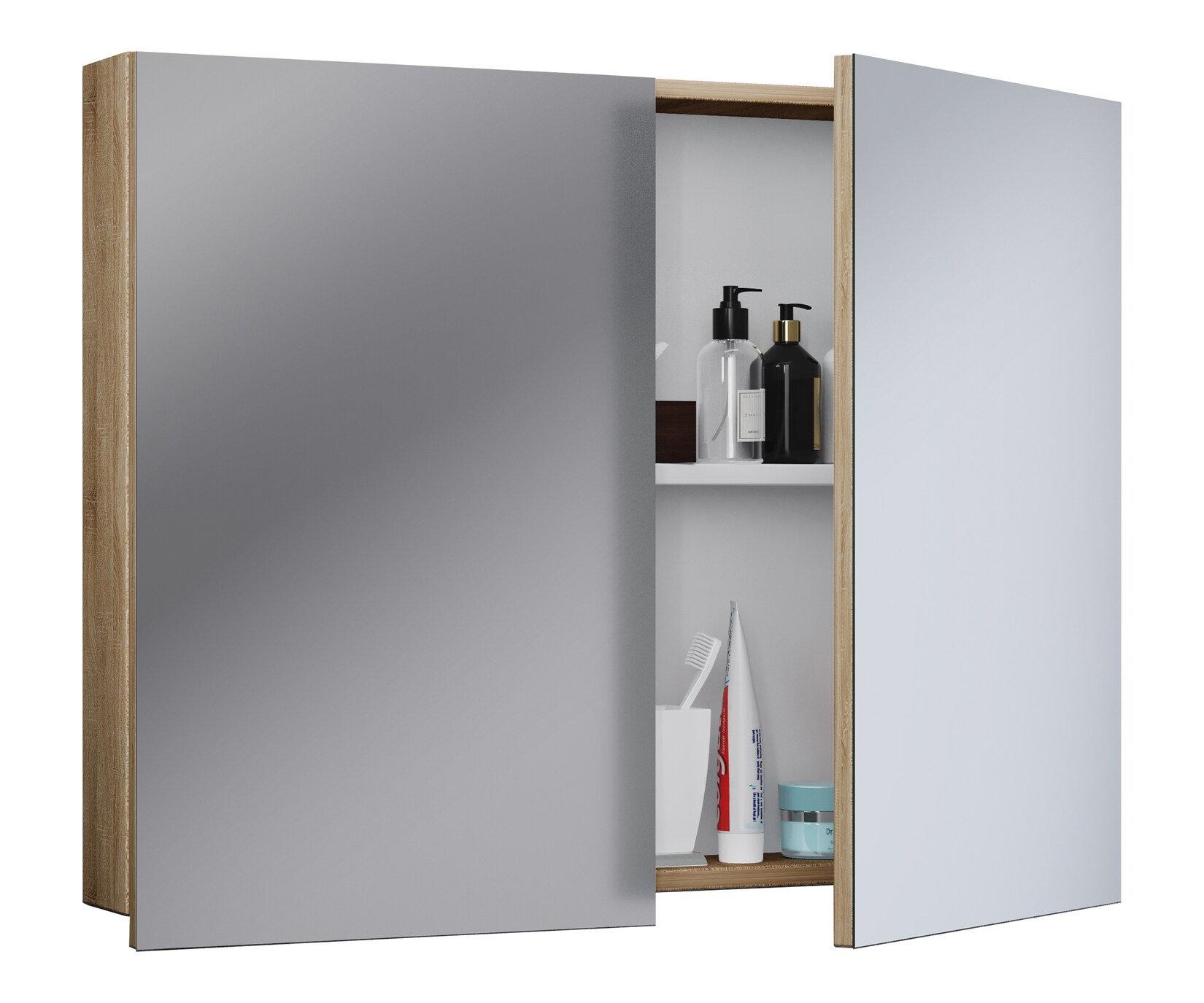 VCM Badschrank zeitlos Maße ca. H. 60 x B. 80 x T. 12 cm Zwei Drehtüren Spiegelschrank - Badinos 60 x 80 cm