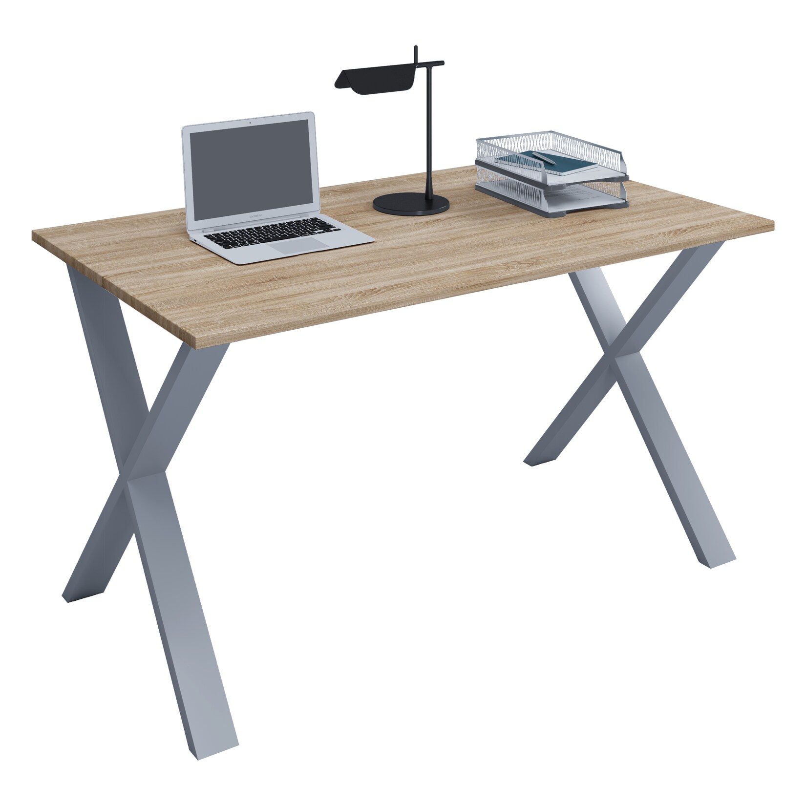 VCM Holz Schreibtisch H. 76 x B. 140 x T. 50 cm Computertisch schlicht Füße aus hochwertigem Metall Arbeitstisch Büromöbel - Lona X