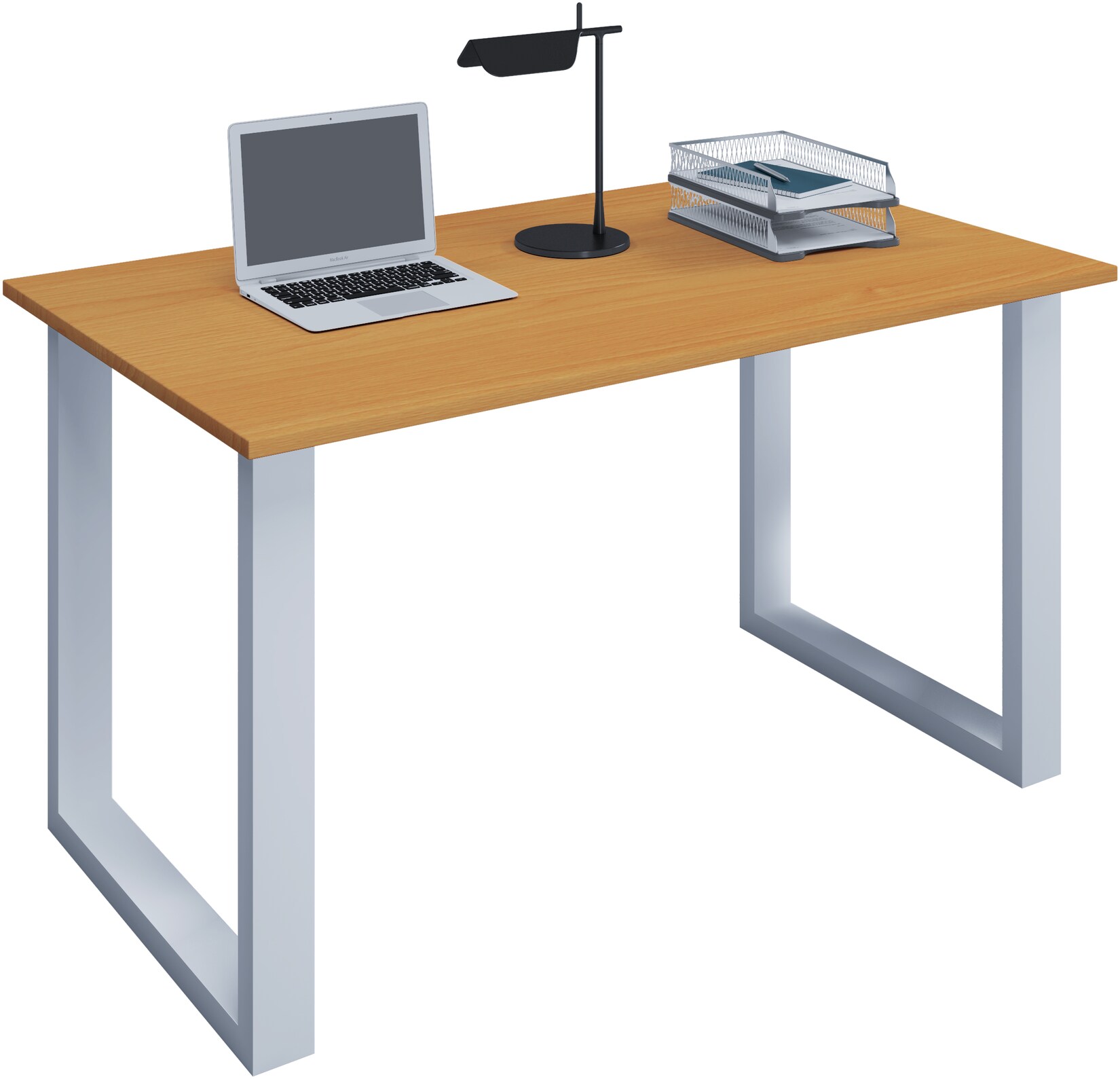 VCM Holz Schreibtisch H. 76 x B. 140 x T. 50 cm Computertisch schlicht Füße aus hochwertigem Metall Arbeitstisch Büromöbel - Lona U