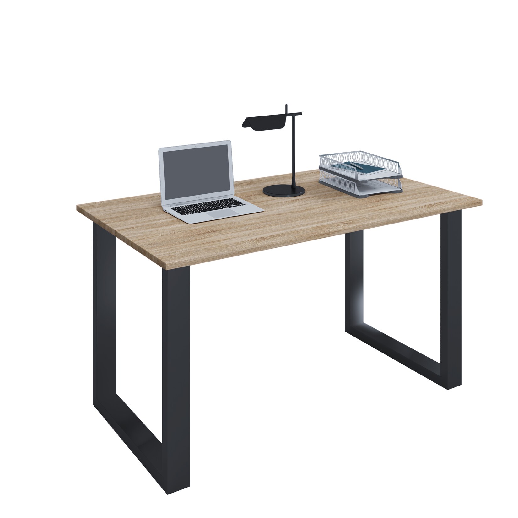 VCM Holz Schreibtisch H. 76 x B. 140 x T. 50 cm Computertisch schlicht Füße aus hochwertigem Metall Arbeitstisch Büromöbel - Lona U