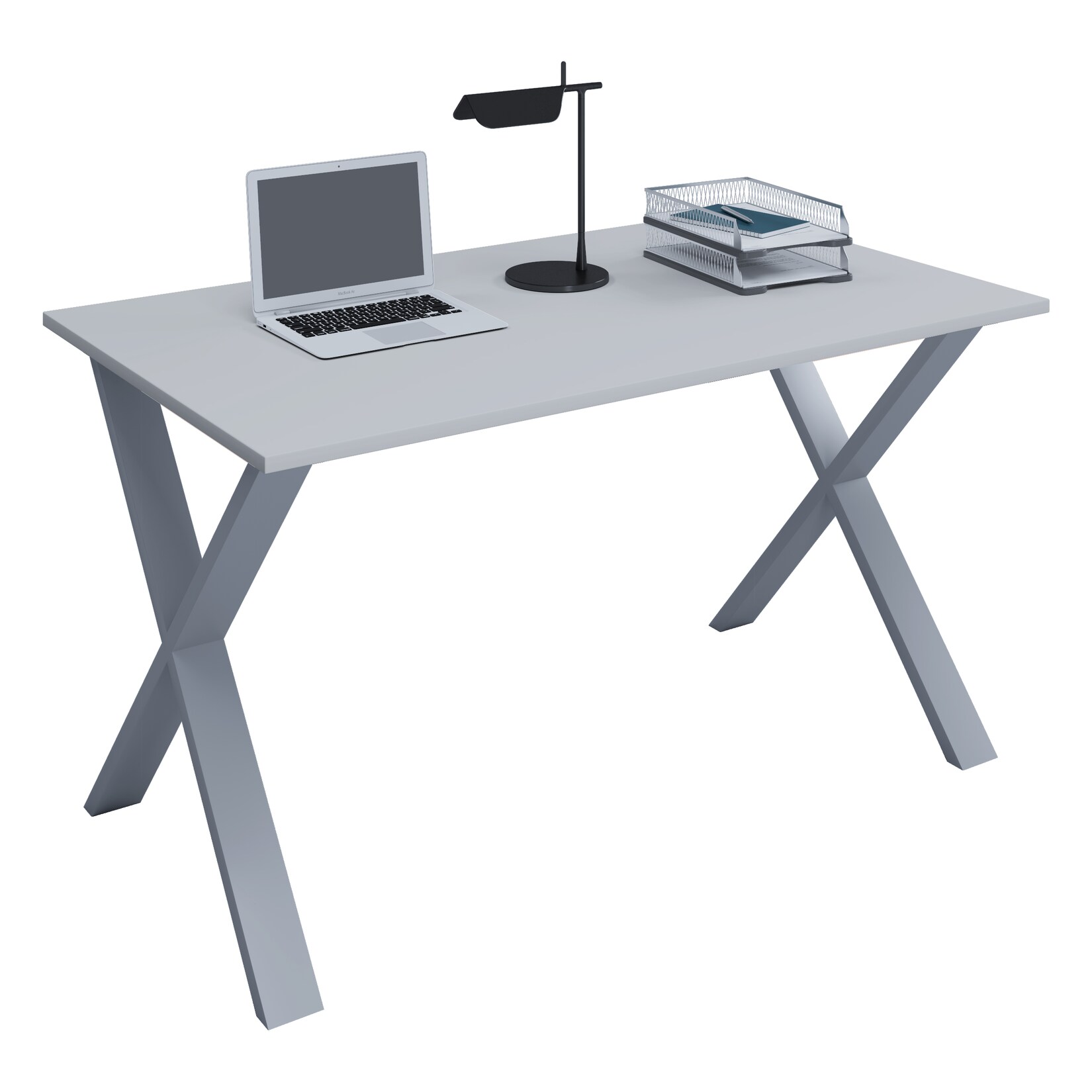 VCM Holz Schreibtisch H. 76 x B. 140 x T. 80 cm Computertisch schlicht Füße aus hochwertigem Metall Arbeitstisch Büromöbel - Lona X