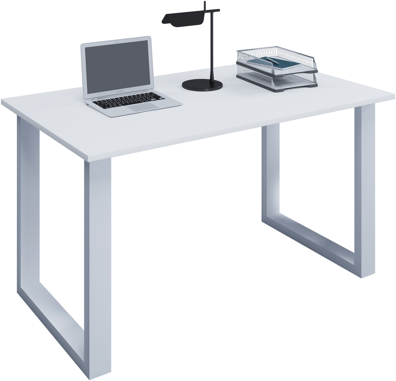 VCM Holz Schreibtisch H. 76 x B. 140 x T. 80 cm Computertisch schlicht Füße aus hochwertigem Metall Arbeitstisch Büromöbel - Lona U