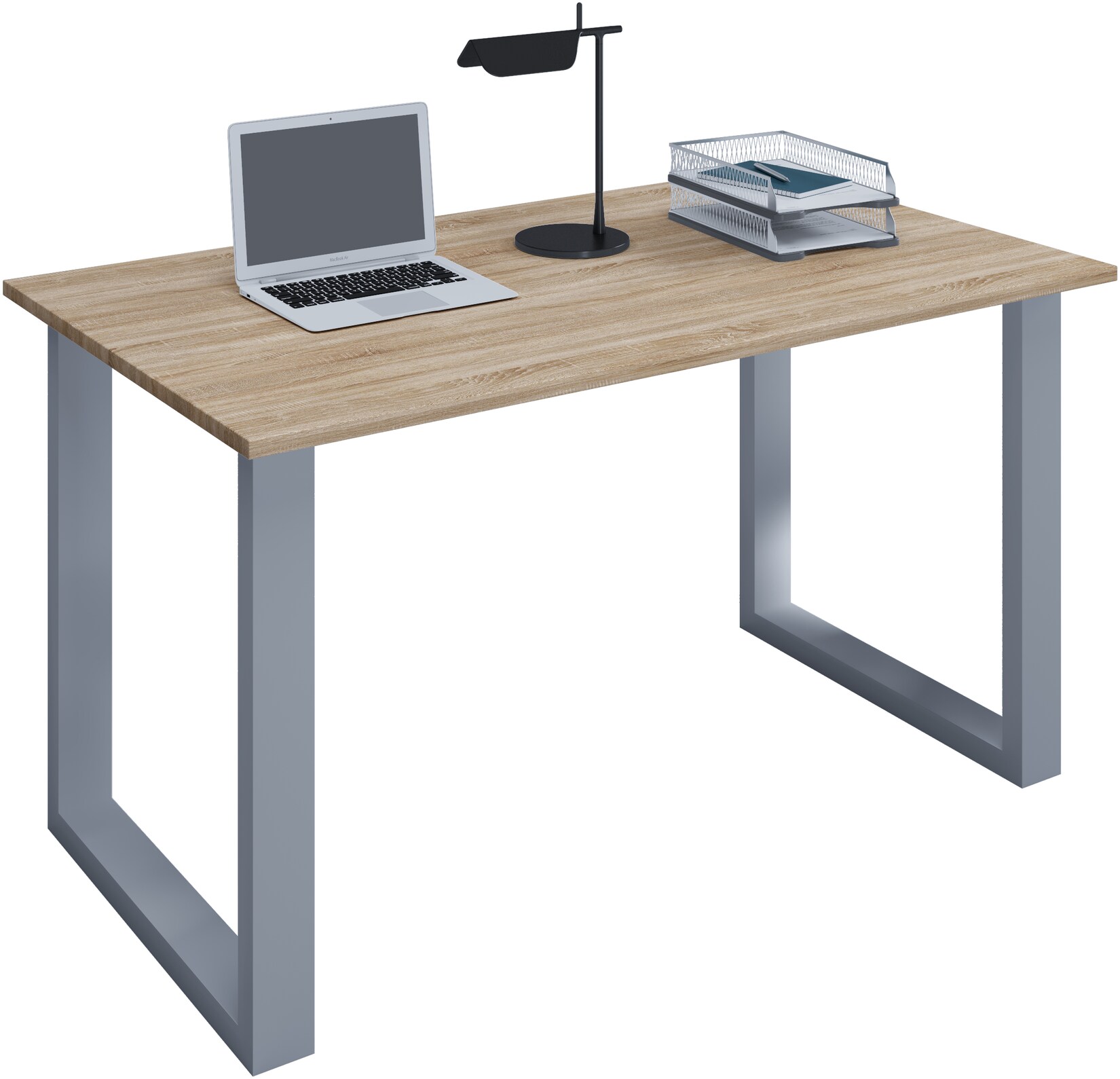 VCM Holz Schreibtisch   H. 76 x B. 140 x T. 80 cm   Computertisch schlicht   Füße aus hochwertigem Metall   Arbeitstisch   Büromöbel – Lona U | 04051814380006