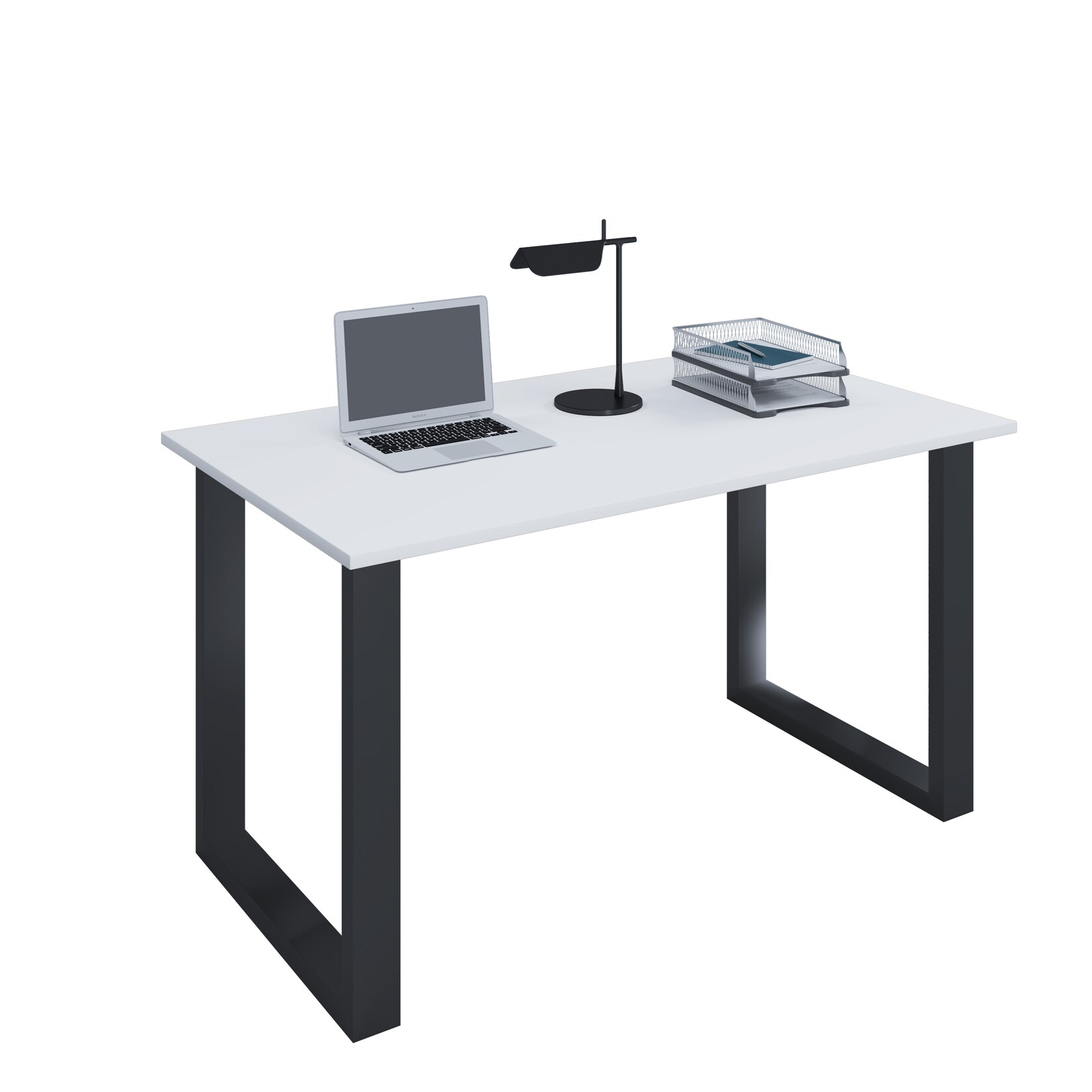 VCM Holz Schreibtisch H. 76 x B. 140 x T. 80 cm Computertisch schlicht Füße aus hochwertigem Metall Arbeitstisch Büromöbel - Lona U