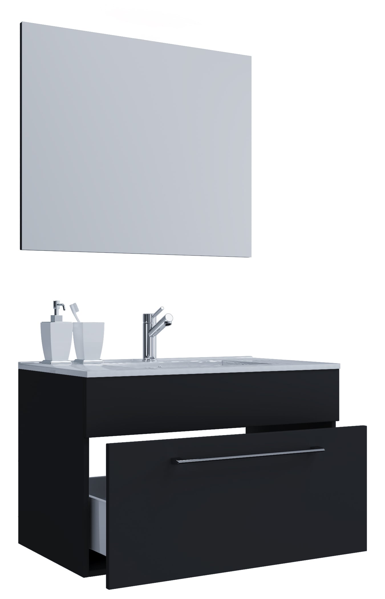 VCM 3-tlg. Waschplatz Waschtisch | Waschbecken Unterschrank Breite 80 cm | Badm&ouml;bel Set h&auml;ngend mit einer Schublade Spiegel | Badinos - Bild 1