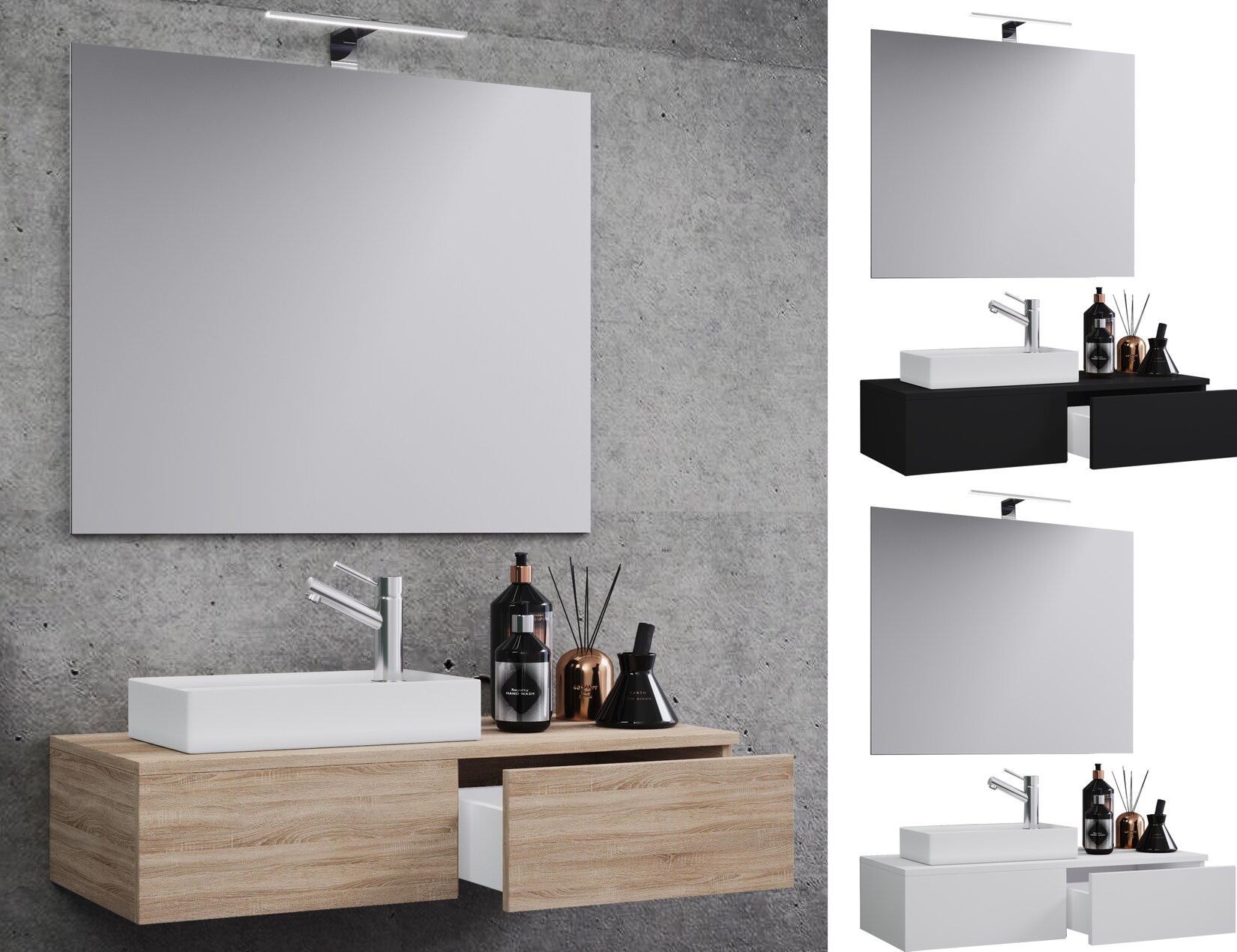 VCM 3-tlg Set Waschplatz für Gäste WC Gästebad mit Spiegel Waschtisch Toilette Badmöbel Badezimmer Set - Gudas SP