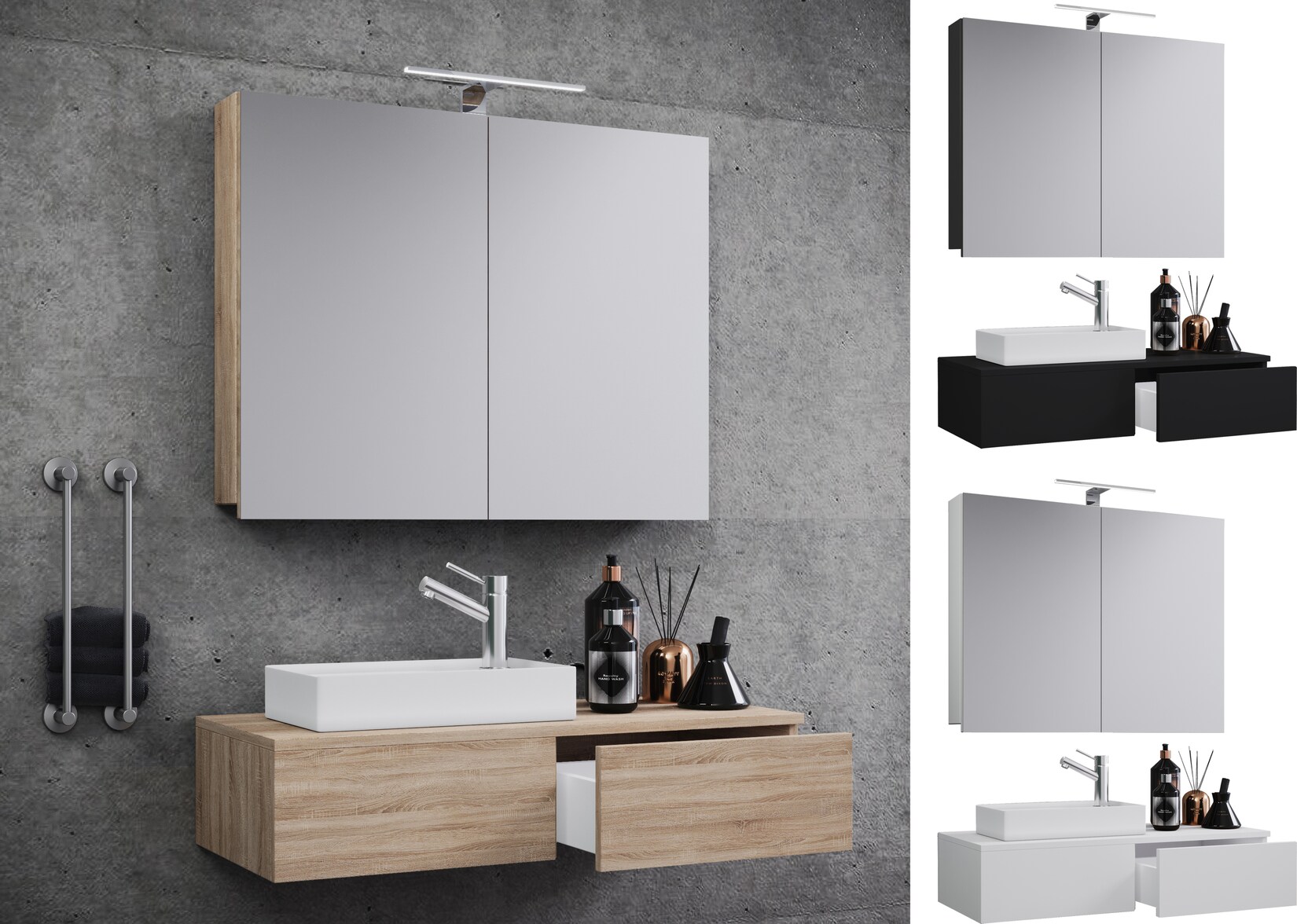 VCM 3-tlg Set Waschplatz für Gäste WC Gästebad Waschtisch Toilette Badmöbel Badezimmer Set - Gudas SC