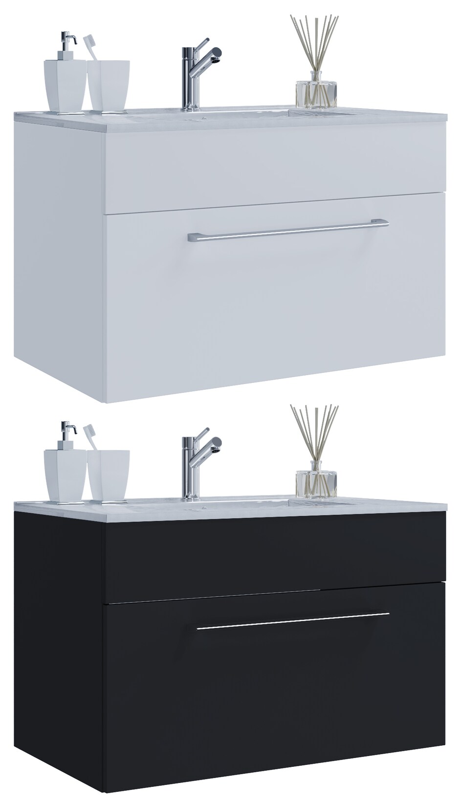 VCM 2-tlg. Waschplatz Waschtisch Waschbecken Unterschrank Breite 60 cm Badmöbel Set hängend mit einer Schublade Badinos