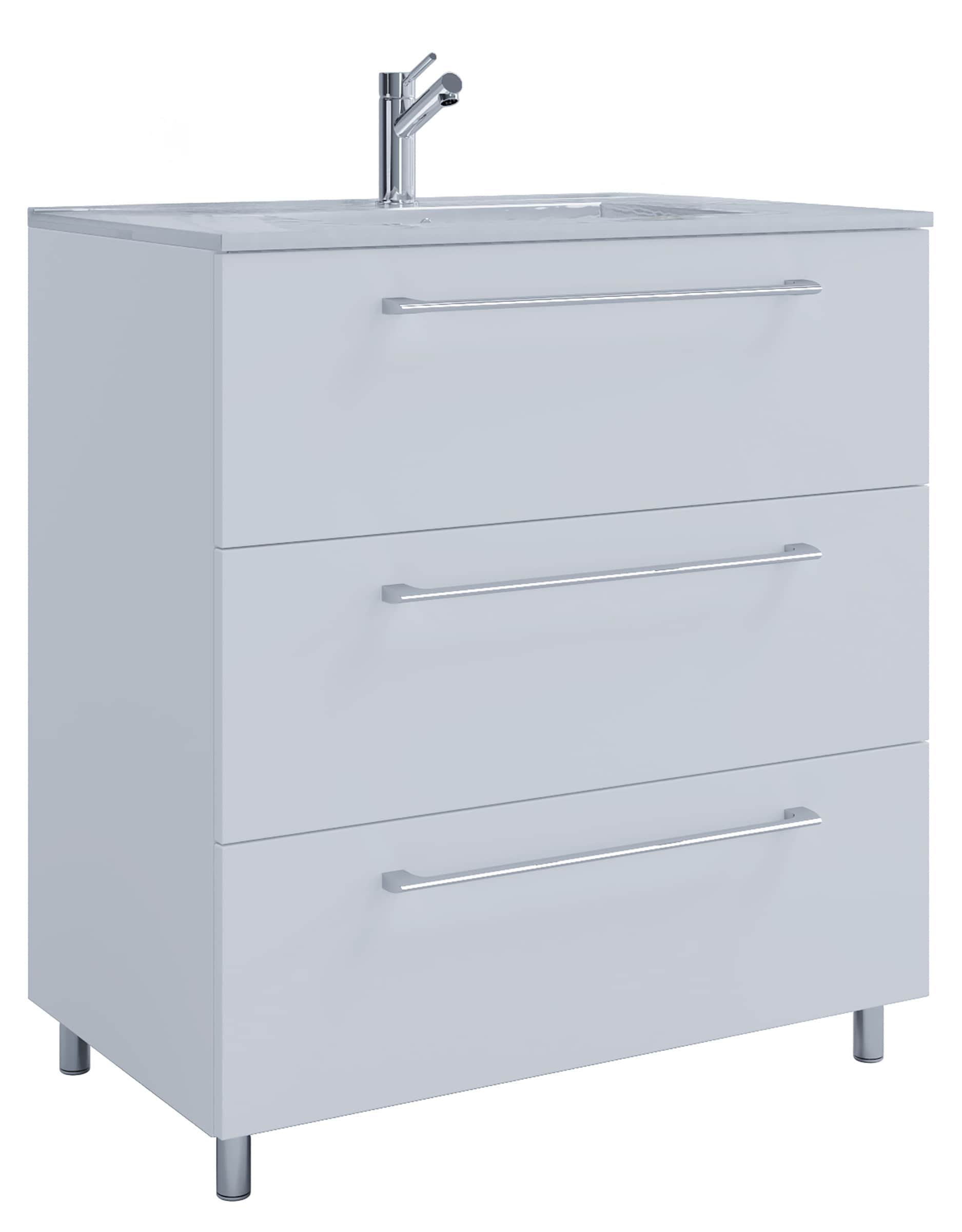 VCM 2-tlg. Waschplatz Waschtisch | Waschbecken Unterschrank Breite 80 cm | Badm&ouml;bel Set stehend | 3 Schubladen | Badinos - Bild 1