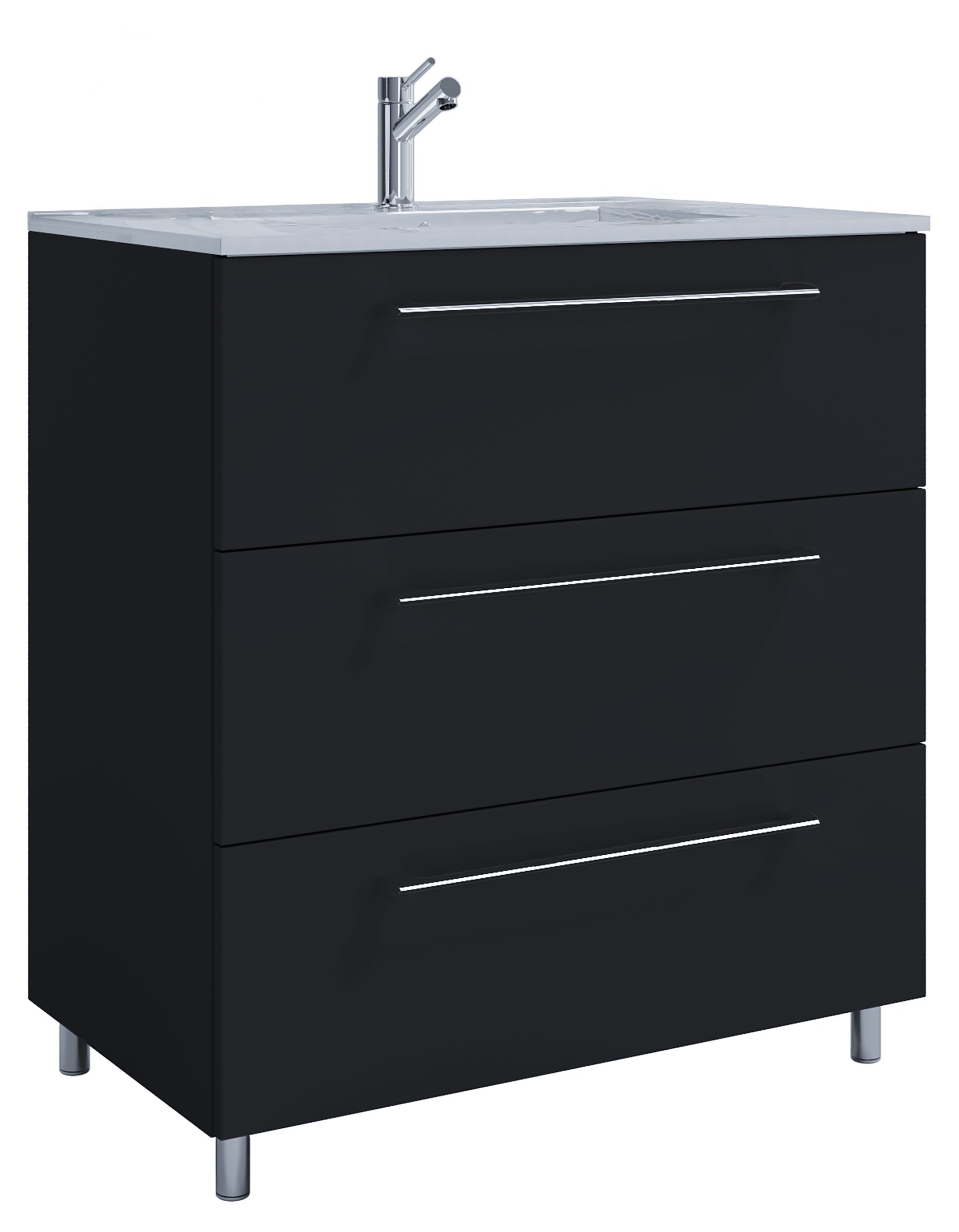 VCM 2-tlg. Waschplatz Waschtisch | Waschbecken Unterschrank Breite 80 cm | Badm&ouml;bel Set stehend | 3 Schubladen | Badinos - Bild 1