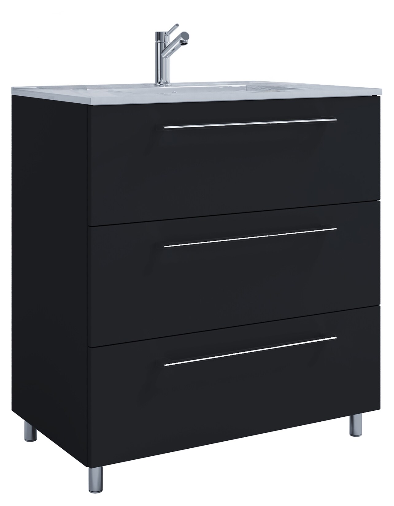 VCM 2-tlg. Waschplatz Waschtisch Waschbecken Unterschrank Breite 80 cm Badmöbel Set stehend 3 Schubladen Badinos