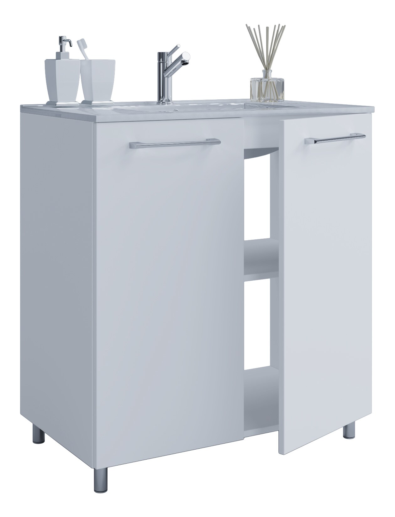 VCM 2-tlg. Waschplatz Waschtisch Waschbecken Unterschrank Breite 60 cm Badmöbel Set stehend Badinos
