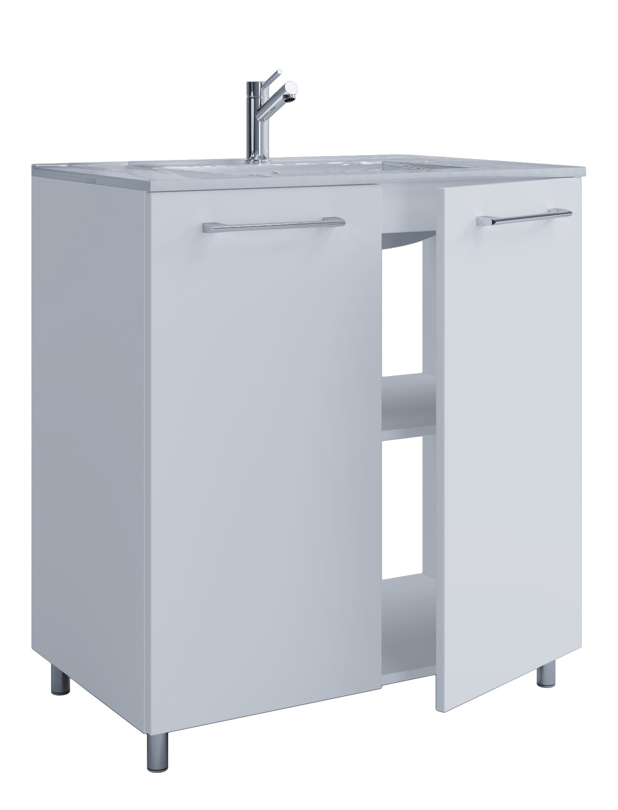 VCM 2-tlg. Waschplatz Waschtisch Waschbecken Unterschrank Breite 80 cm Badmöbel Set stehend Badinos