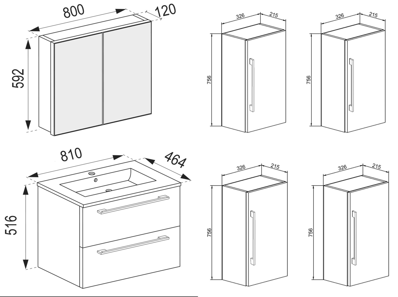 VCM 5-tlg. Waschplatz Waschtisch Waschbecken Unterschrank Breite 60 cm Badmöbel Set mit Schubladen Drehtüren Spiegelschrank Badinos