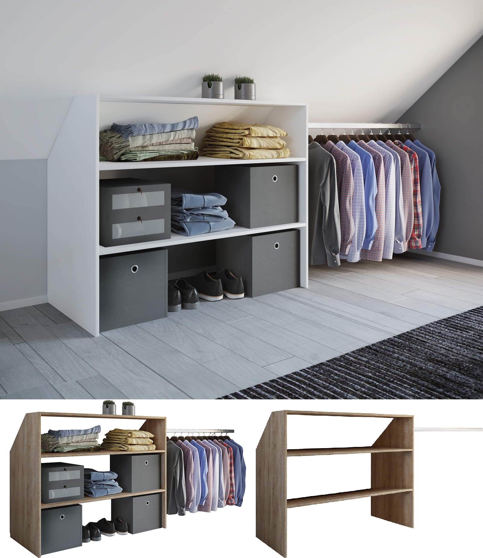 VCM Holz Kleiderschrank  | offener Schrank | begehbarer Kleiderregal | Dachschr&auml;gen Regal | Ma&szlig;e ca. B. 90 x  H.  100 x T. 50 cm - Dacho l - Bild 1