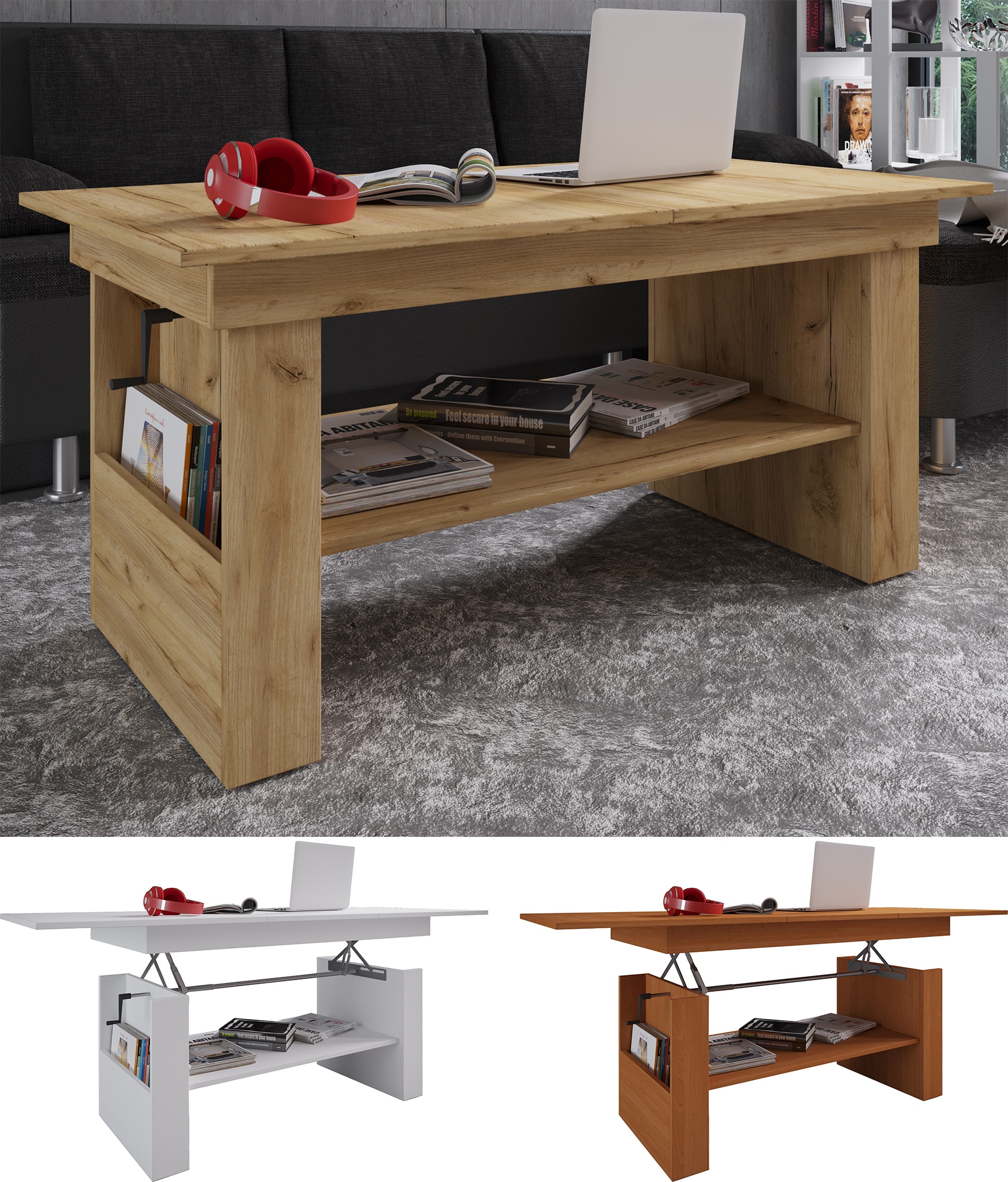 VCM Holz Couchtisch schlicht | Ma&szlig;e ca. H. 52 x B. 115 x T. 58 cm | Wohnzimmertisch - Kobila h&ouml;henverstellbar ausziehbar - Bild 1