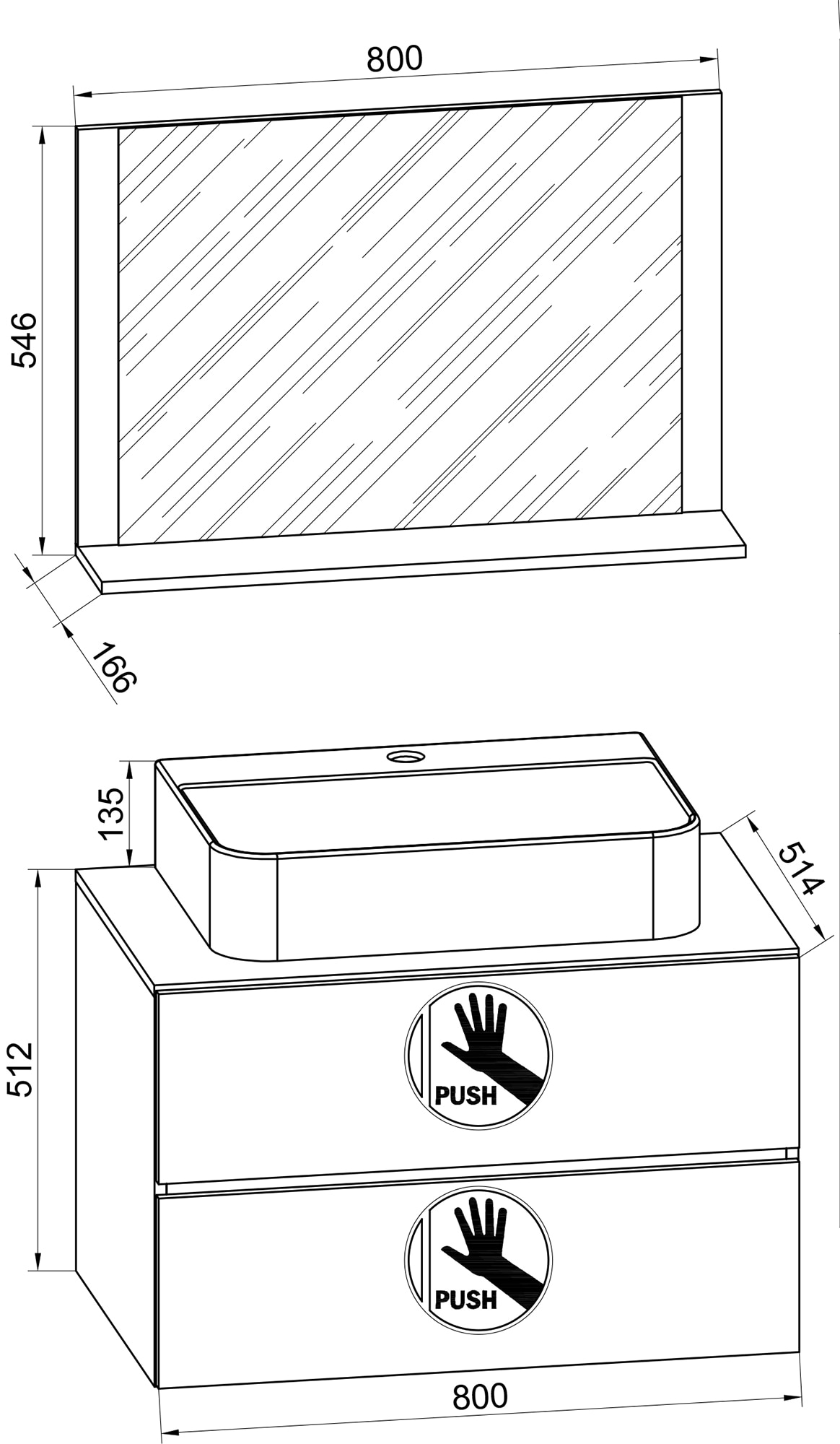 VCM 3-tlg. Waschplatz Waschtisch | Waschbecken Unterschrank Breite 60 cm | Badm&ouml;bel Set mit Schubladen Spiegel | Lendas - Bild 1