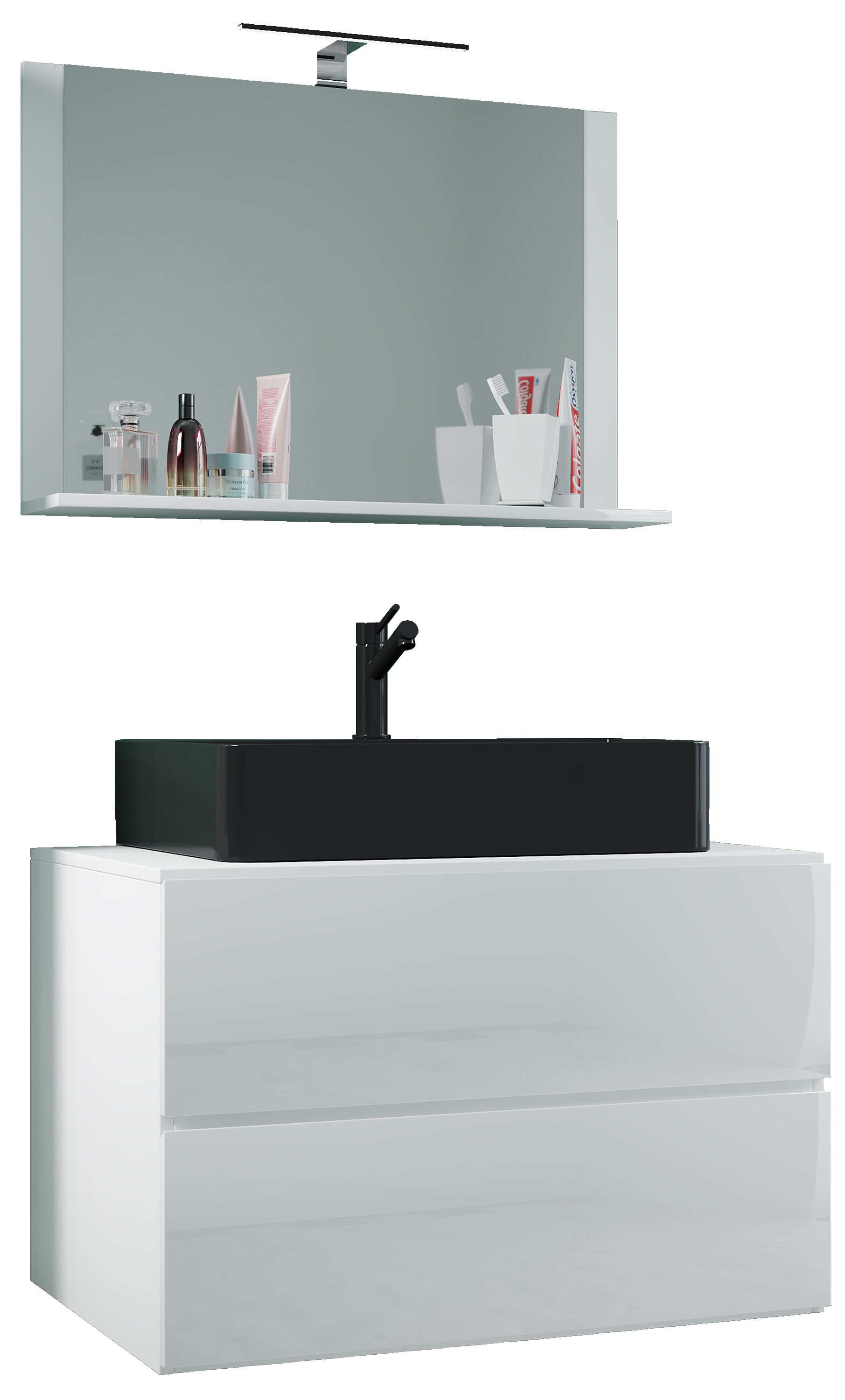 VCM 3-tlg. Waschplatz Waschtisch | Waschbecken Unterschrank Breite 80 cm | Badm&ouml;bel Set mit Schubladen Spiegel | Lendas M - Bild 1