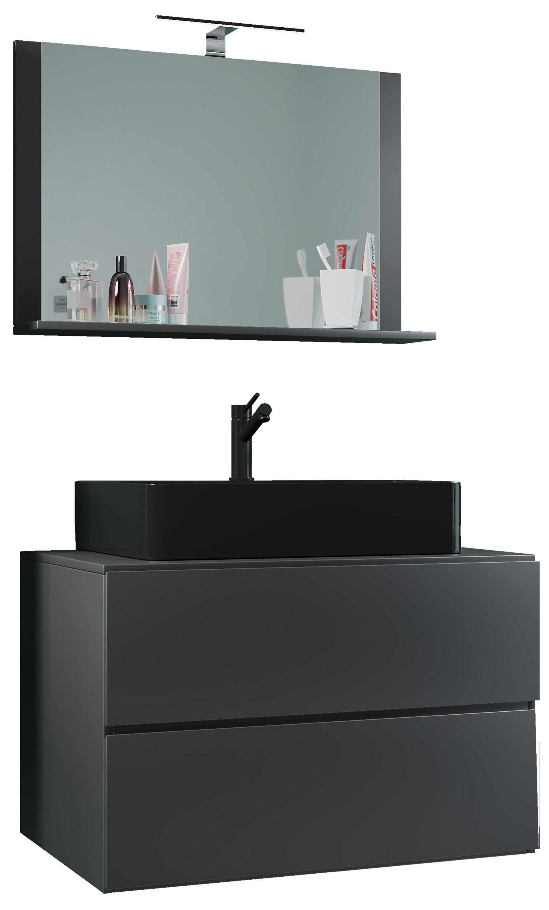 VCM 3-tlg. Waschplatz Waschtisch | Waschbecken Unterschrank Breite 80 cm | Badm&ouml;bel Set mit Schubladen Spiegel | Lendas M - Bild 1