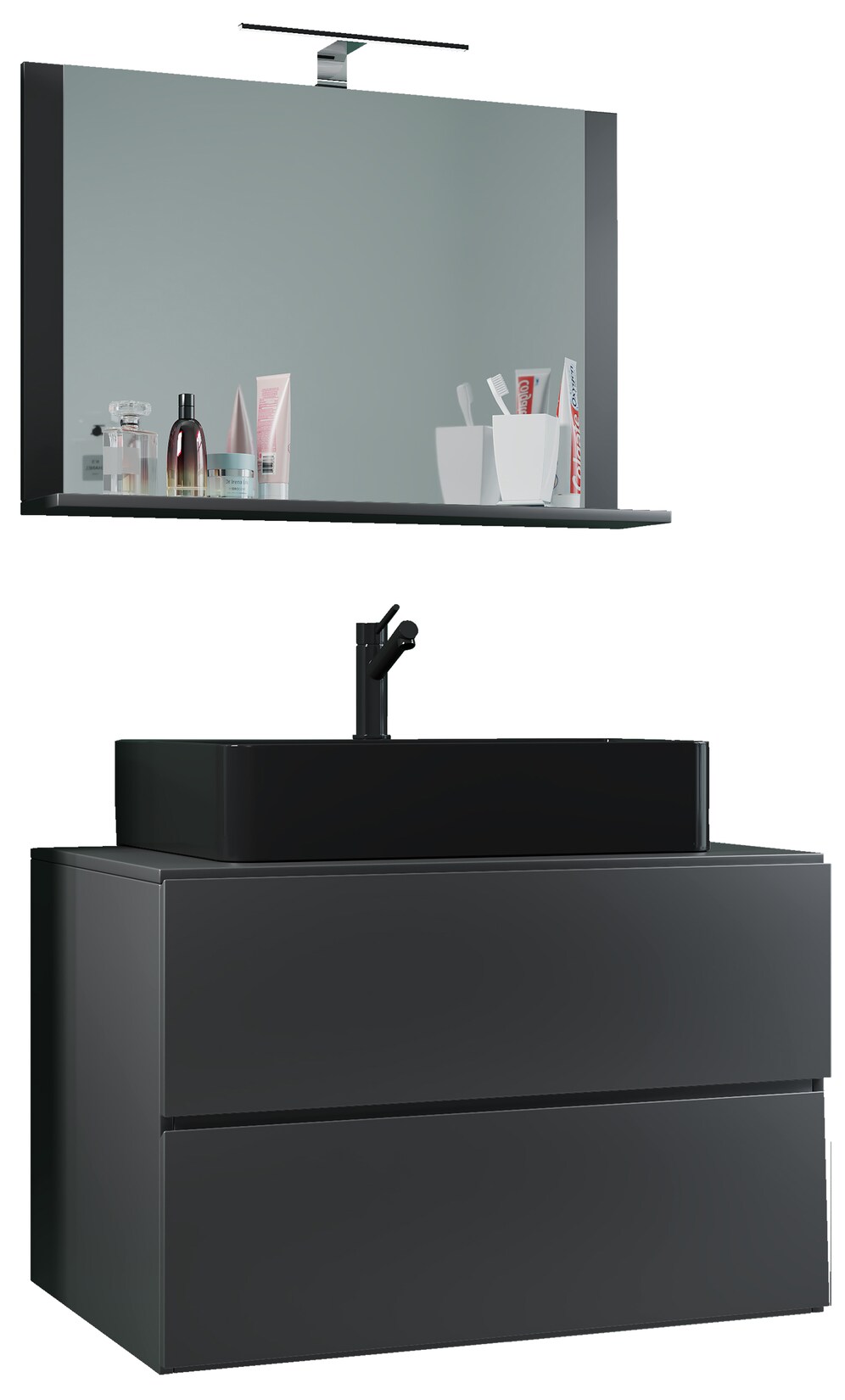 VCM 3-tlg. Waschplatz Waschtisch Waschbecken Unterschrank Breite 80 cm Badmöbel Set mit Schubladen Spiegel Lendas M