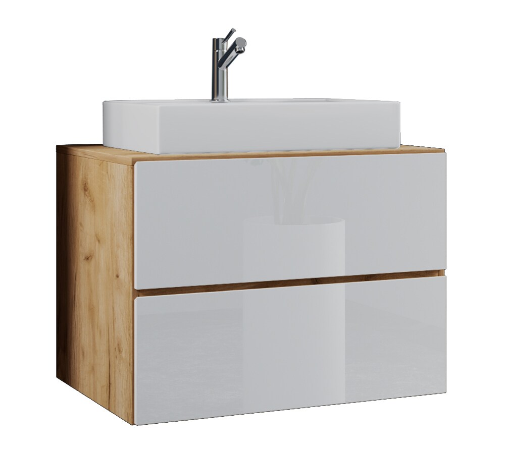 VCM 2-tlg. Waschplatz Waschtisch Waschbecken Unterschrank Breite 80 cm Badmöbel Set mit Schubladen Lendas