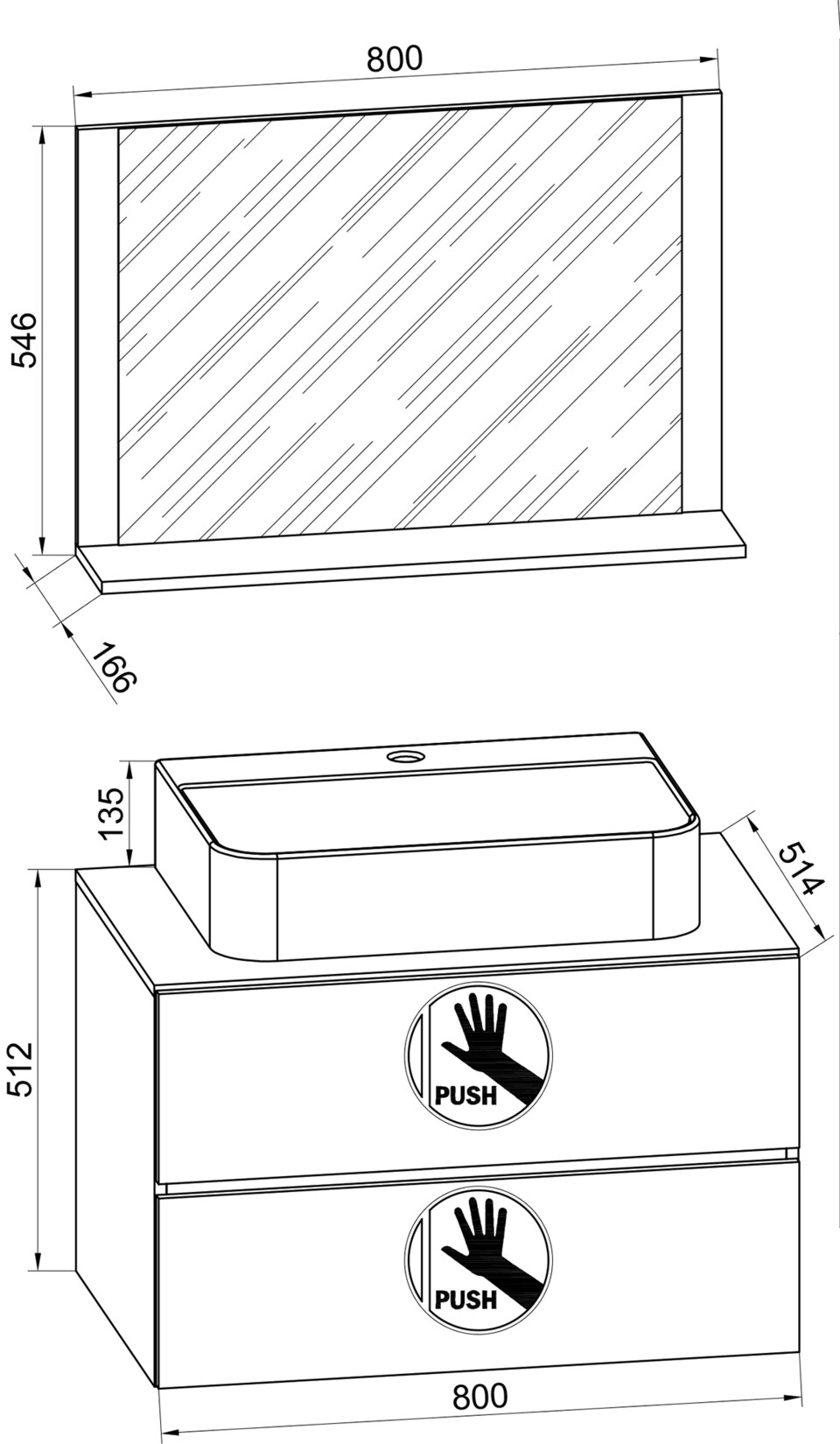 VCM 3-tlg. Waschplatz Waschtisch Waschbecken Unterschrank Breite 60 cm Badmöbel Set mit Schubladen Spiegel Lendas