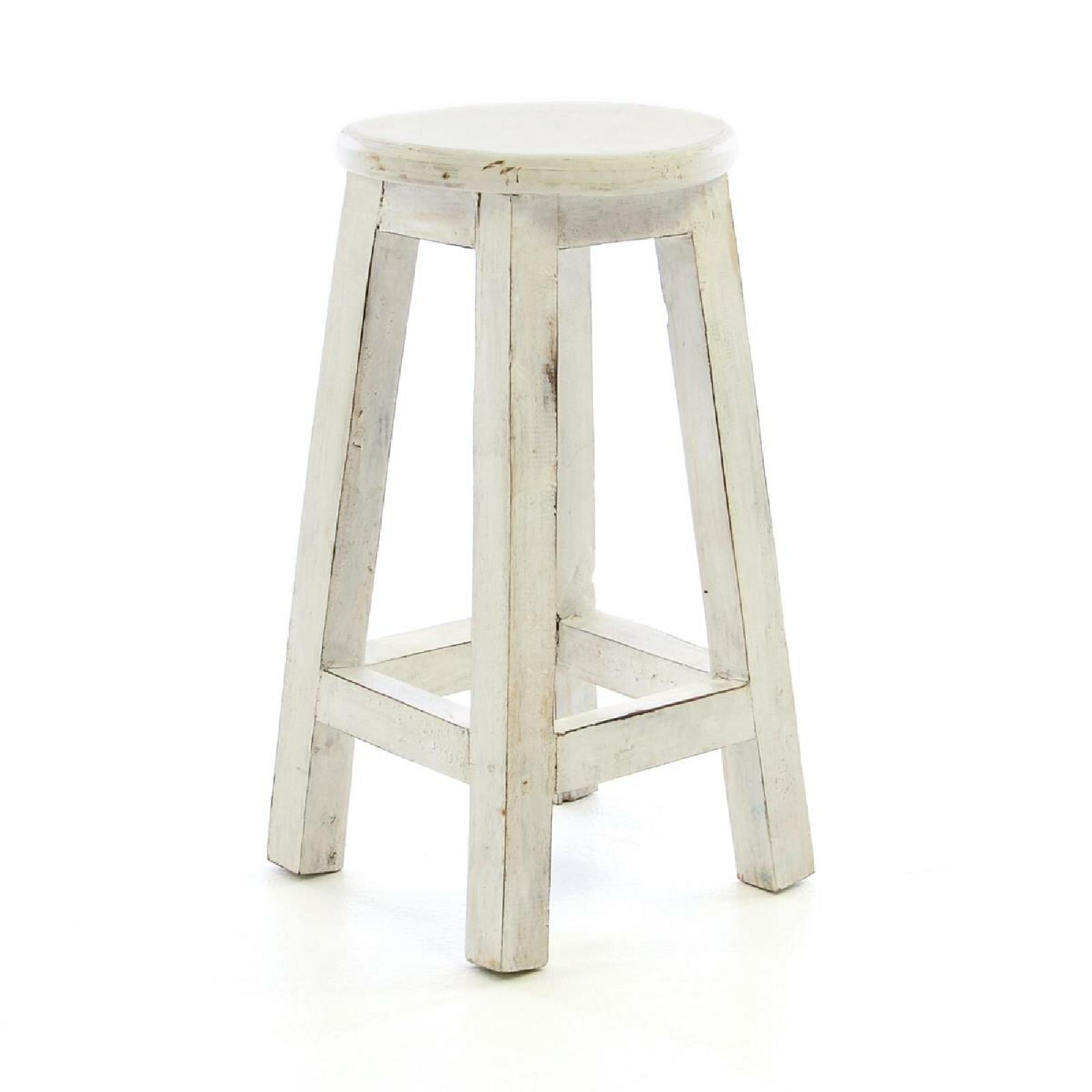 VCM Hocker | wei&szlig; im Vintage-Look | massiv Holz Schemel Blumentisch | Ma&szlig;e Sitzfl&auml;che 25 cm. H&ouml;he 50 cm - Bild 1
