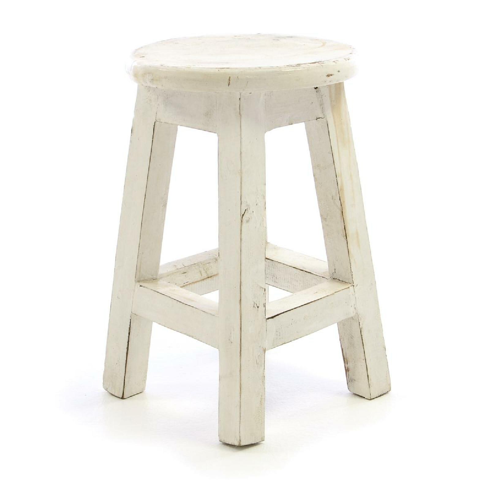 VCM Hocker weiß im Vintage-Look massiv Holz Schemel Blumentisch Maße Sitzfläche 25 cm. Höhe 40 cm