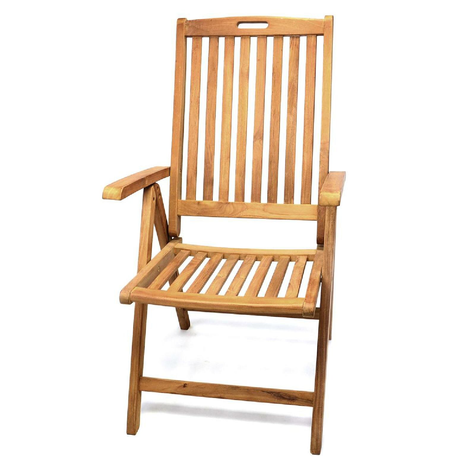 VCM Hochlehner Klappstuhl Gartenstuhl   5-fach verstellbar   Teak Holz behandelt   Maße , H. 110 cm x B. 56 cm x T. 75 cm | 04051814388637