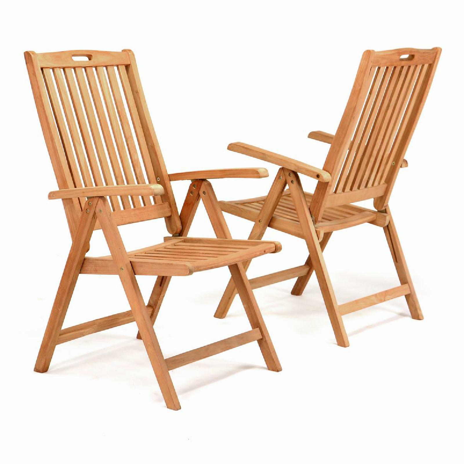 VCM 2er Set Hochlehner Klappstuhl Gartenstuhl | Teak Holz behandelt | Ma&szlig;e H . 110cm x B. 56 cm x T. 75cm - Bild 1