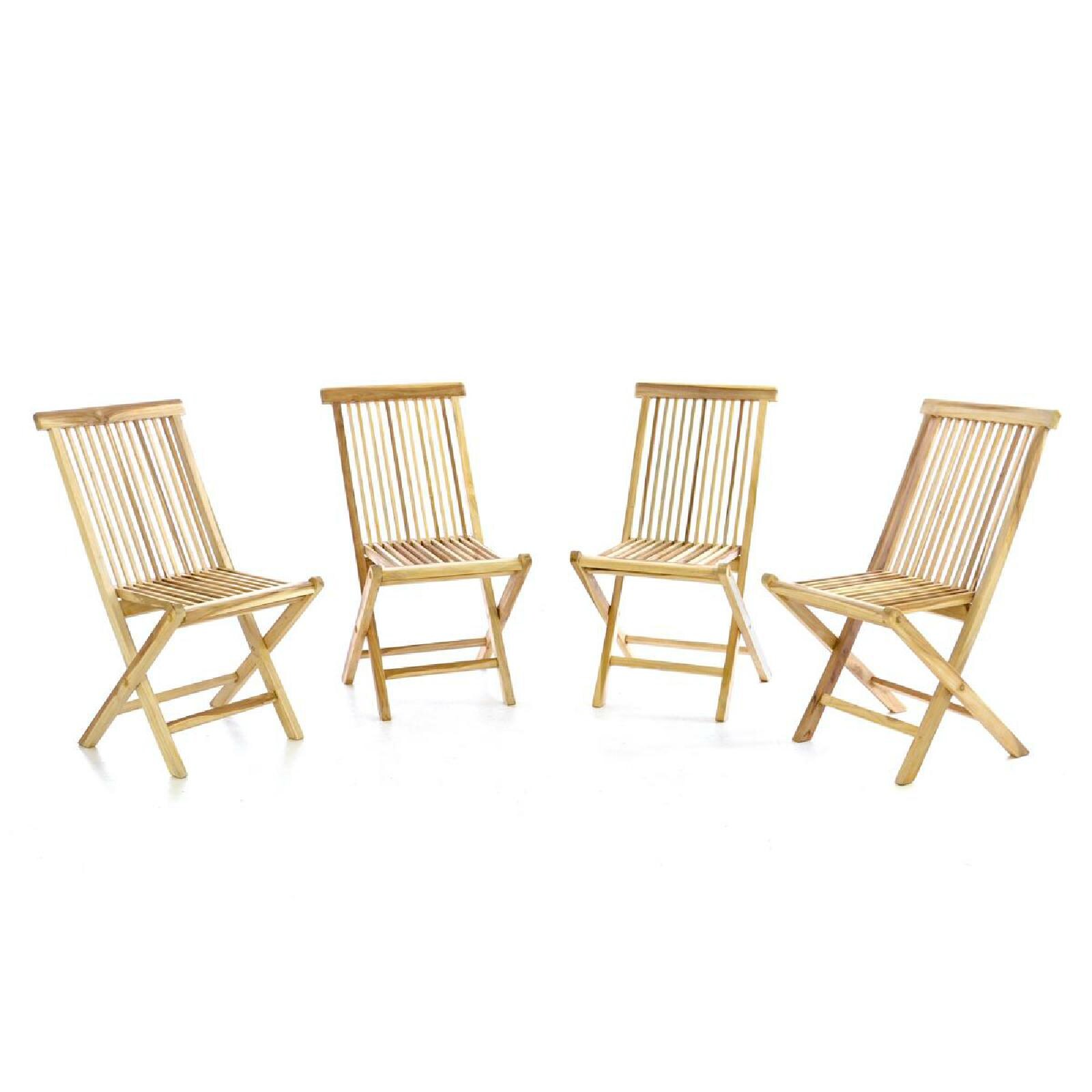 VCM 4er Set Gartenstuhl Teak Holz unbehandelt klappbar Maße B. 46x H. 89x T. 62cm