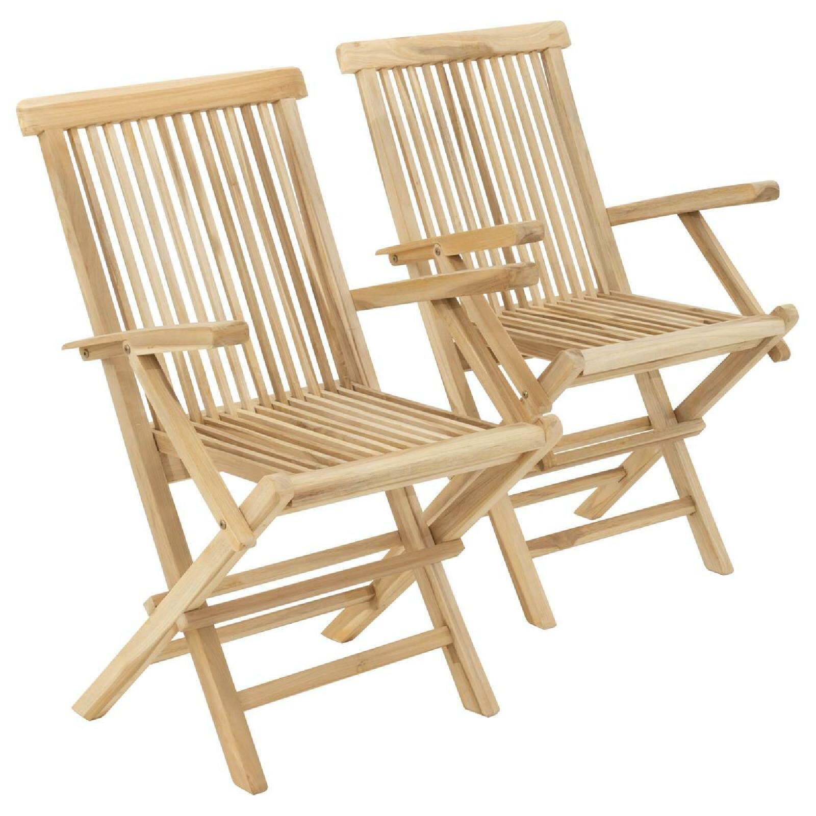VCM 2er Set Stuhl Teak Holz    klappbar   massiv Holzstuhl Armlehne unbehandelt   Maße ca. H. 89cm, B. 57cm, T. 62cm | 04051814388736