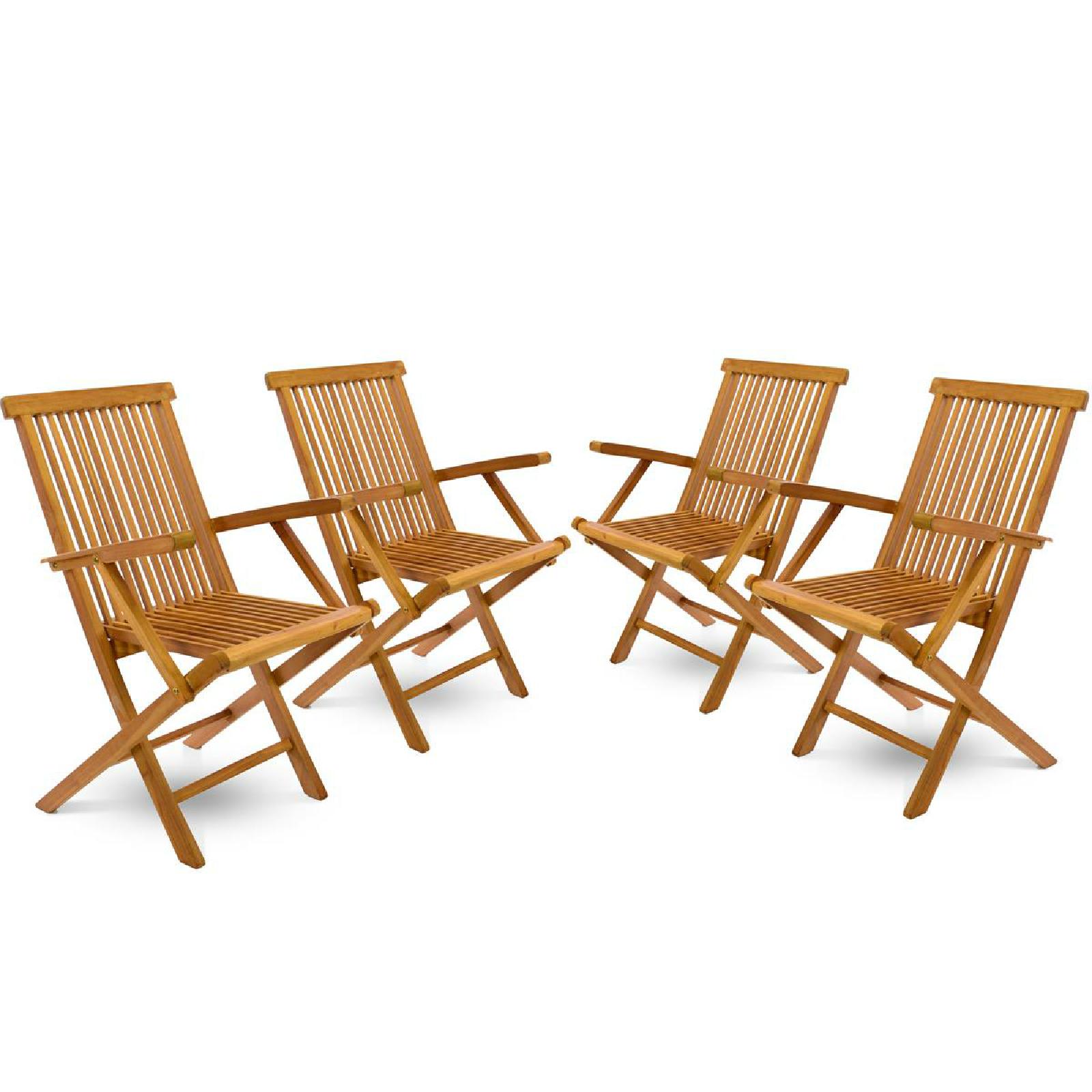 VCM 4er Set Gartenstuhl mit Armlehne | klappbar | massiv | Teak Holz |  behandelt |  Ma&szlig;e: H. 89 cm x B. 57 cm x T. 62 cm - Bild 1
