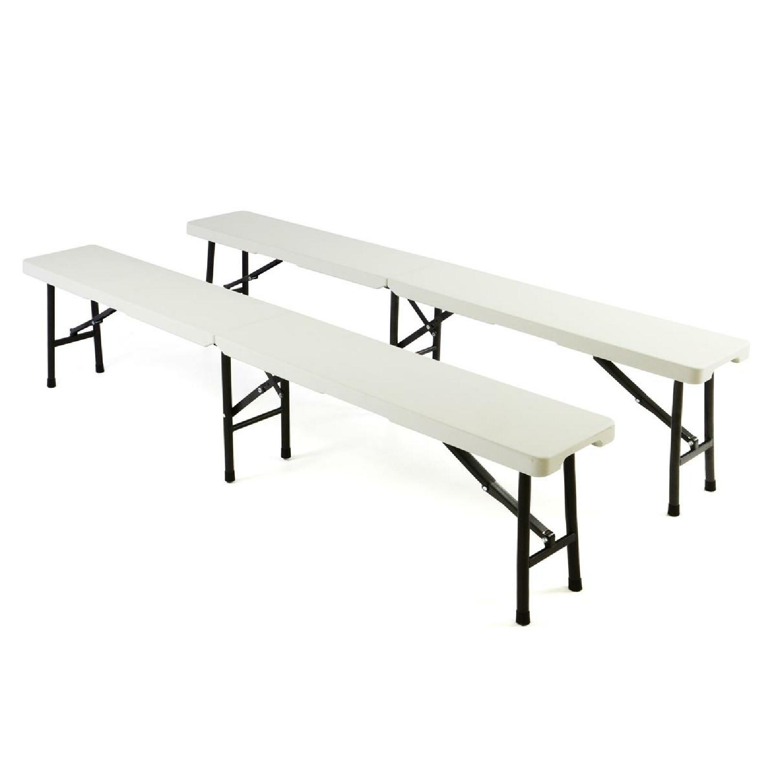 VCM 2er Set Klappbank Bierbank Campingbank   mit integriertem Griff   klappbar   weiß   Gummischoner an den Füßen   Maße L. 180 x B. 25 x H. 41 cm | 04051814389368